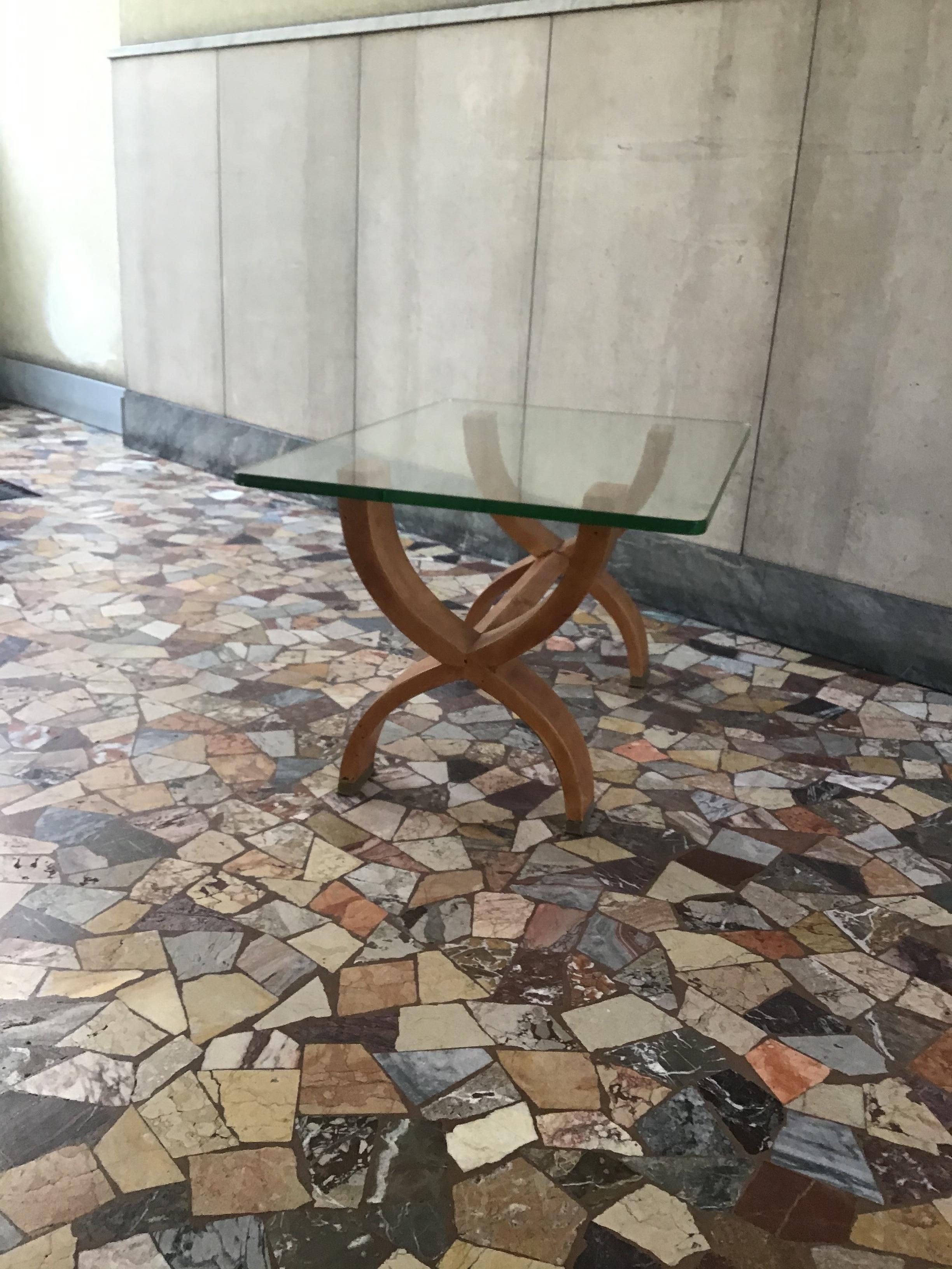 Osvaldo Borsani Coffe’ Table Brass Glass Wood 1950 Italy  For Sale 5