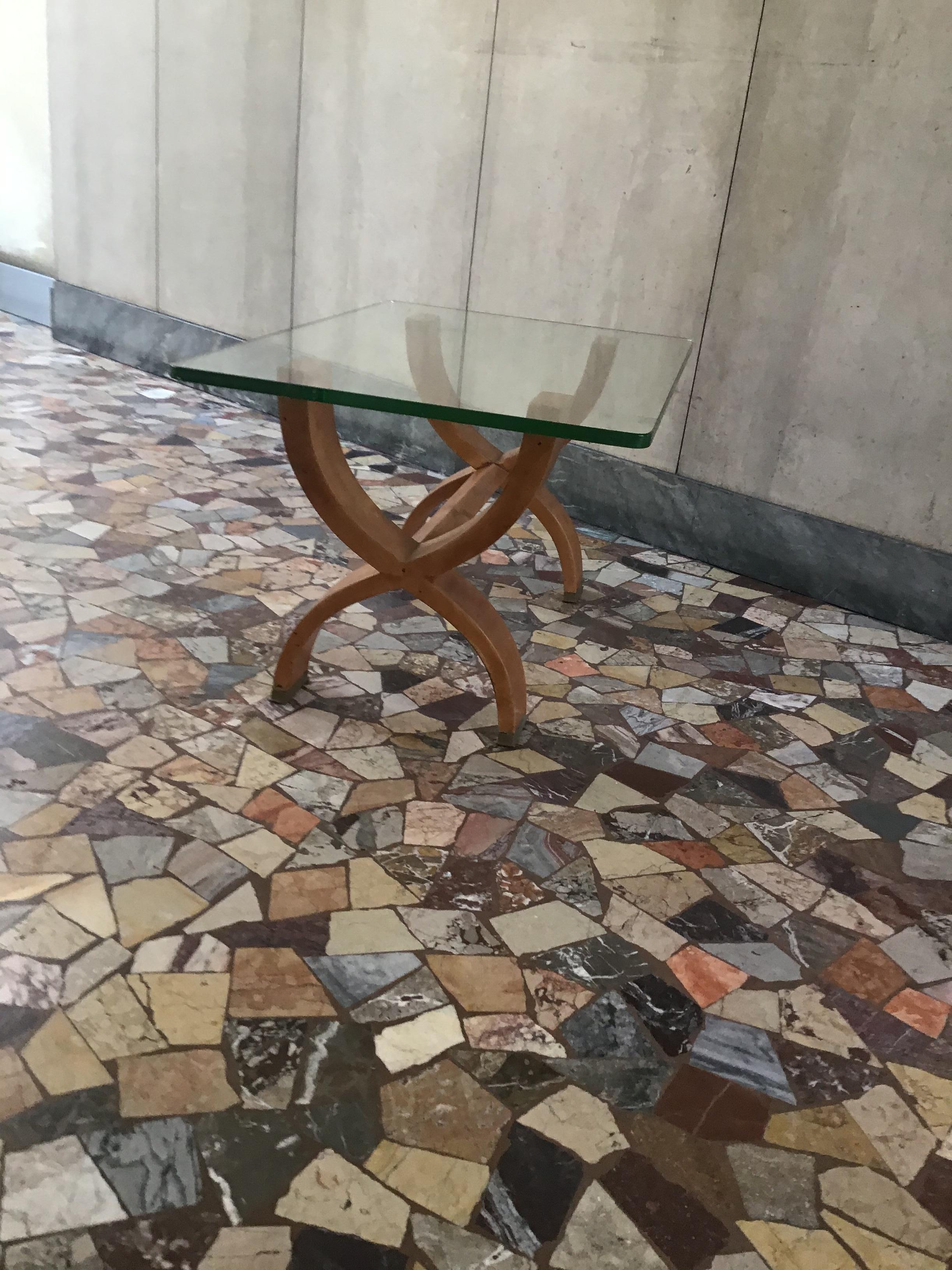 Osvaldo Borsani Coffe’ Table Brass Glass Wood 1950 Italy  For Sale 2