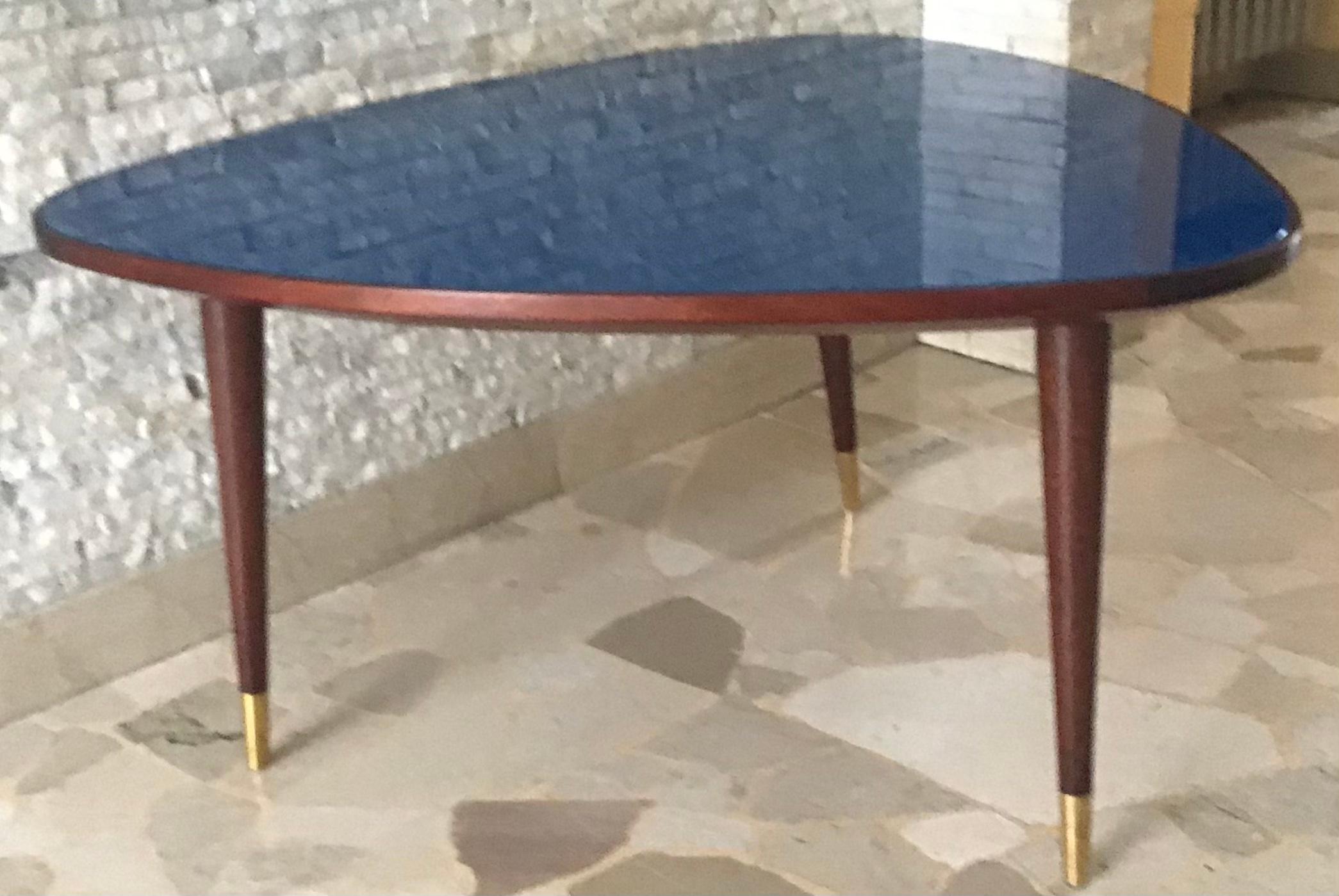 Italian Osvaldo Borsani Coffe’ Table Wood Brass Glass 1950 Italy For Sale