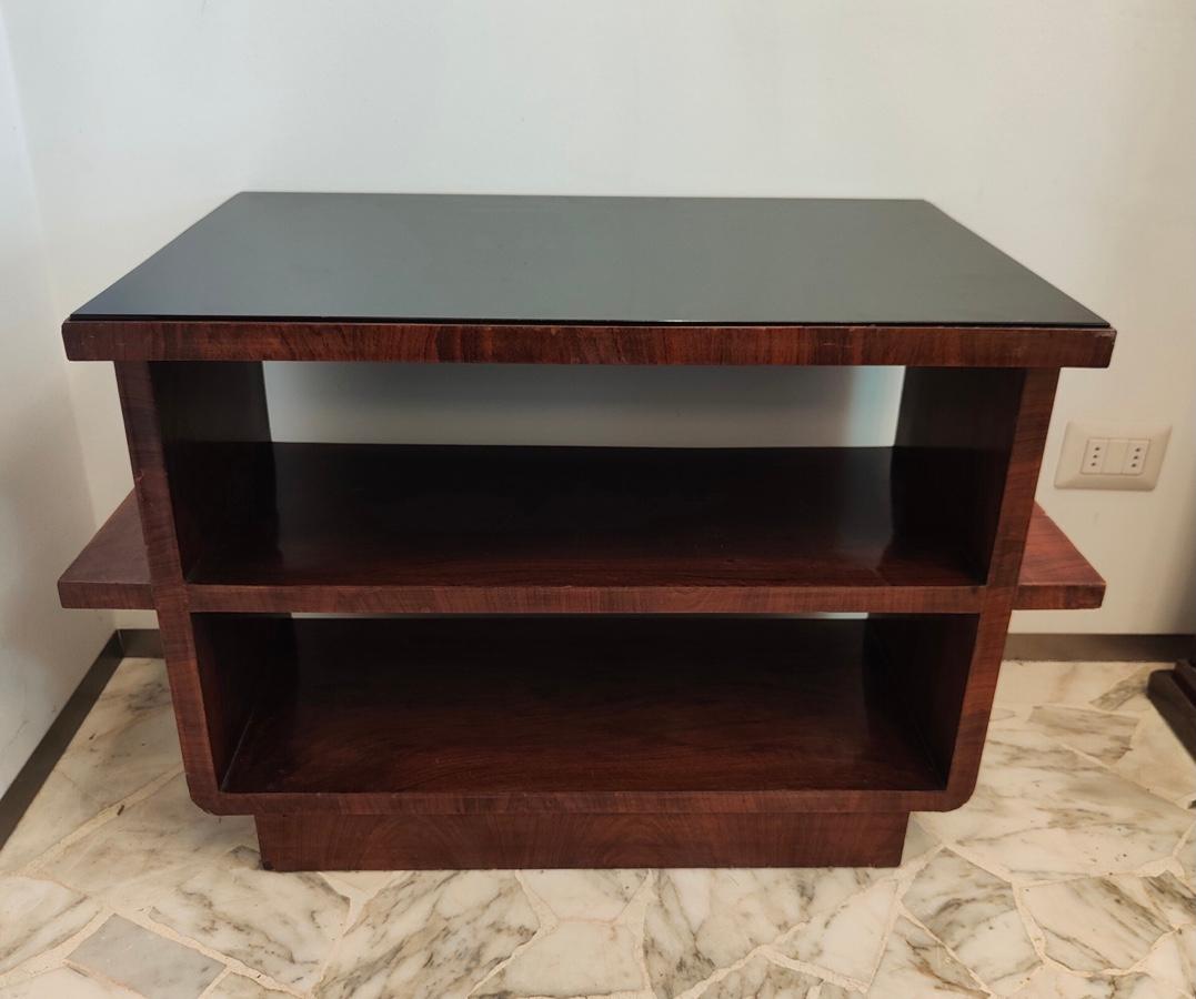 Osvaldo Borsani Tavolino da caffè in vetro opalino nero Wood 1930 Italia in vendita 1