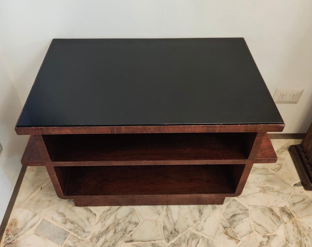 Osvaldo Borsani Tavolino da caffè in vetro opalino nero Wood 1930 Italia in vendita 2