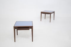 Osvaldo Borsani Coffee Tables in Wood and Blue Mirror
