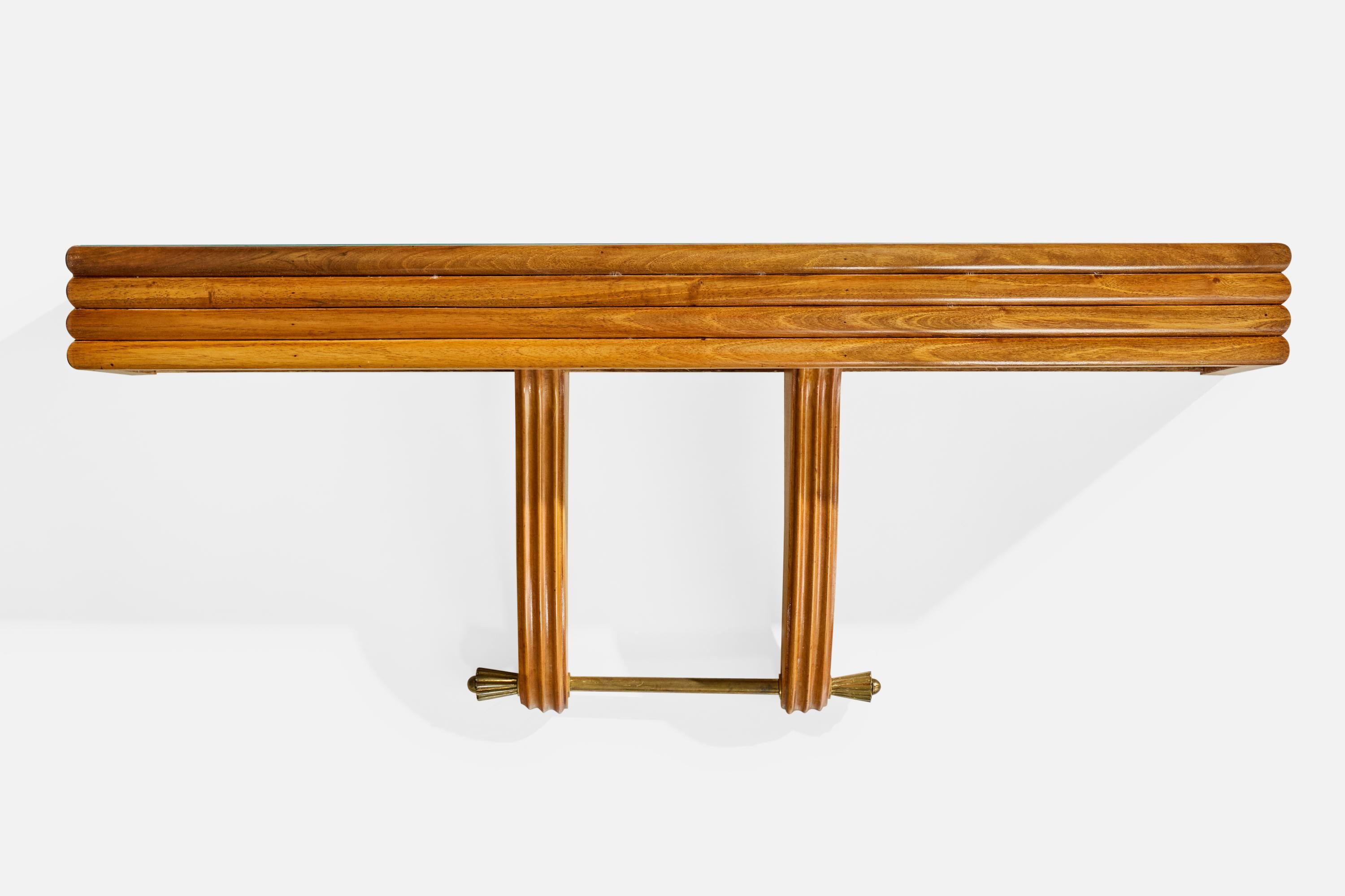 Mid-Century moderno Osvaldo Borsani, Console Table, Wood, Brass, Mirror, Italy, 1940s in vendita
