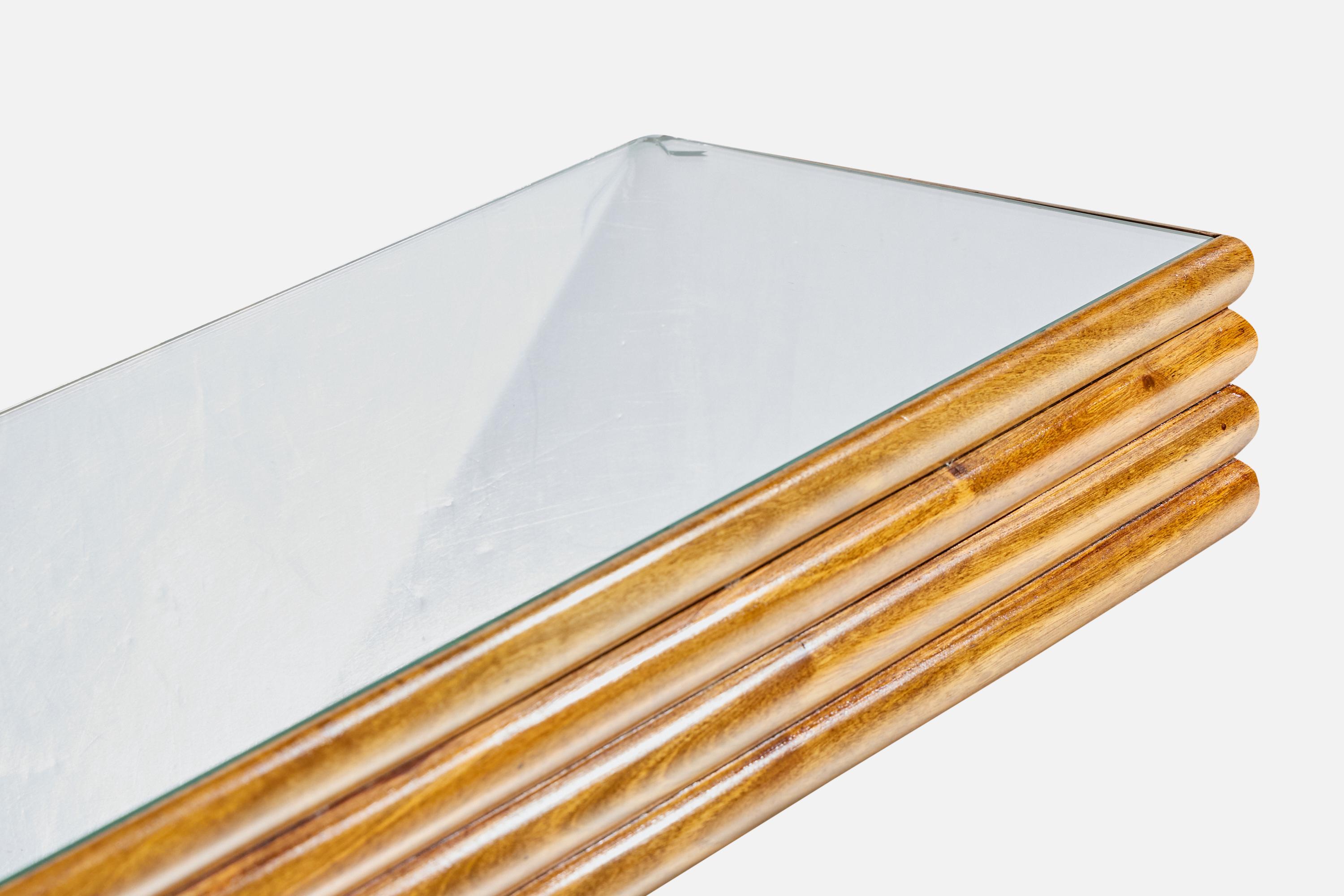 Metà XX secolo Osvaldo Borsani, Console Table, Wood, Brass, Mirror, Italy, 1940s in vendita