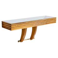 Osvaldo Borsani, Console Table, Wood, Brass, Mirror, Italy, 1940s