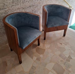 Osvaldo Borsani Pair of Armchairs " Pozzetto " Walnut root original velvet padding