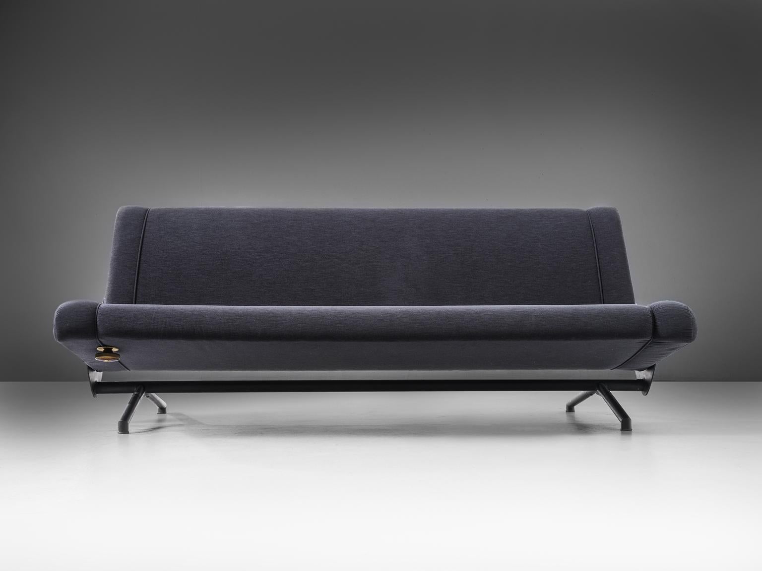 Sofa daybed model D70, in steel, brass and fabric, by Osvaldo Borsani for Tecno, Italy 1954.

Adjustable sofa in grey-blue upholstery. This design was presented on the Triennale of Milan in 1954. It won instantly the gold medal for design. This