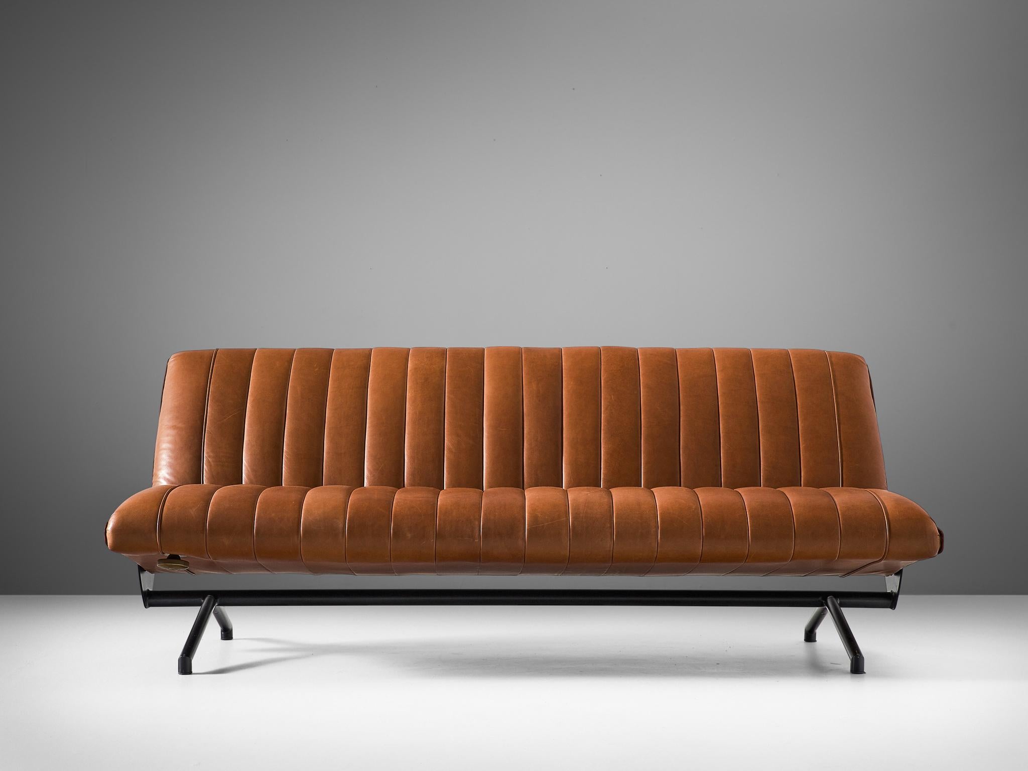Italian Osvaldo Borsani 'D70' Sofas in Warm Cognac Aniline Leather