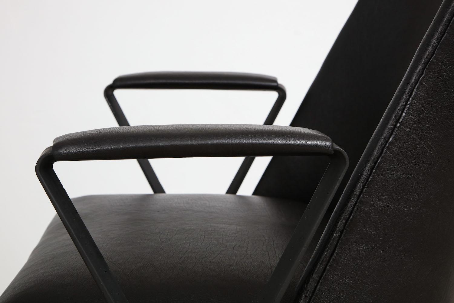 P99 desk chair by Osvaldo Borsani for Tecno. Enameled steel, brass and leather. Applied Tecno label. A rare and very special Tecno design. Recently reupholstered. Published: Osvaldo Borsani – architect, designer, entrepreneur. Giampiero Bosoni. Pgs.