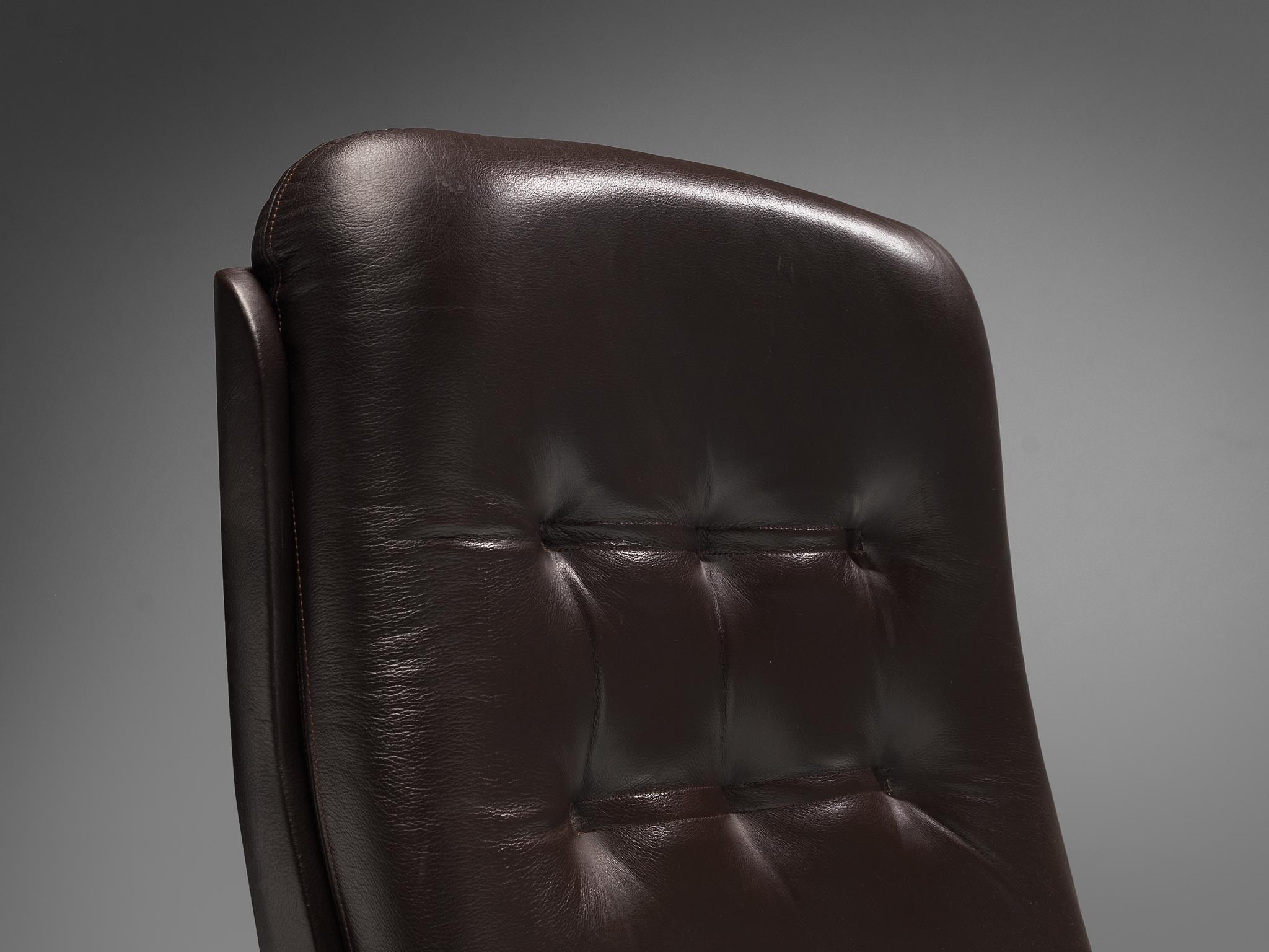 Mid-Century Modern Osvaldo Borsani Desk Chair in Dark Brown Leather