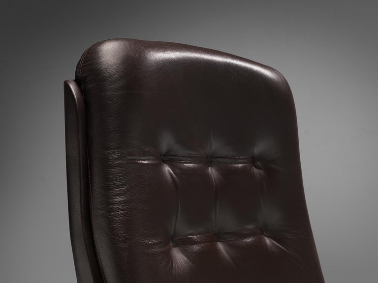 Mid-Century Modern Osvaldo Borsani Desk Chair in Dark Brown Leather For Sale