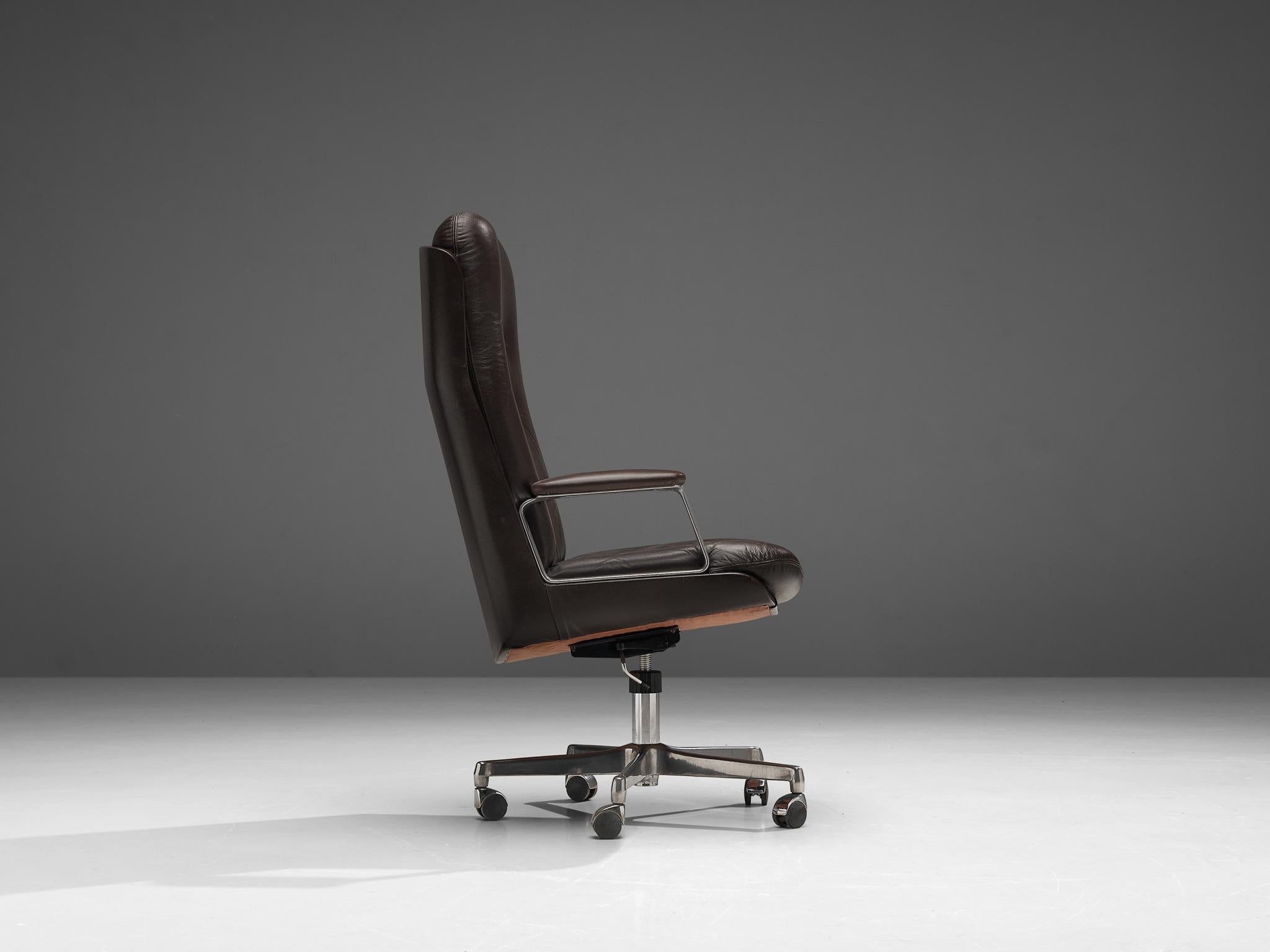 Mid-20th Century Osvaldo Borsani Desk Chair in Dark Brown Leather
