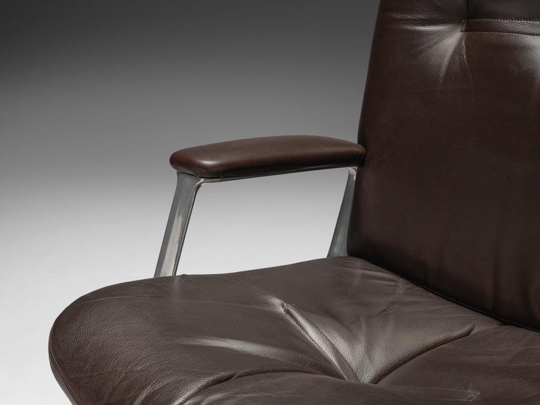 Osvaldo Borsani Desk Chair in Dark Brown Leather For Sale 2
