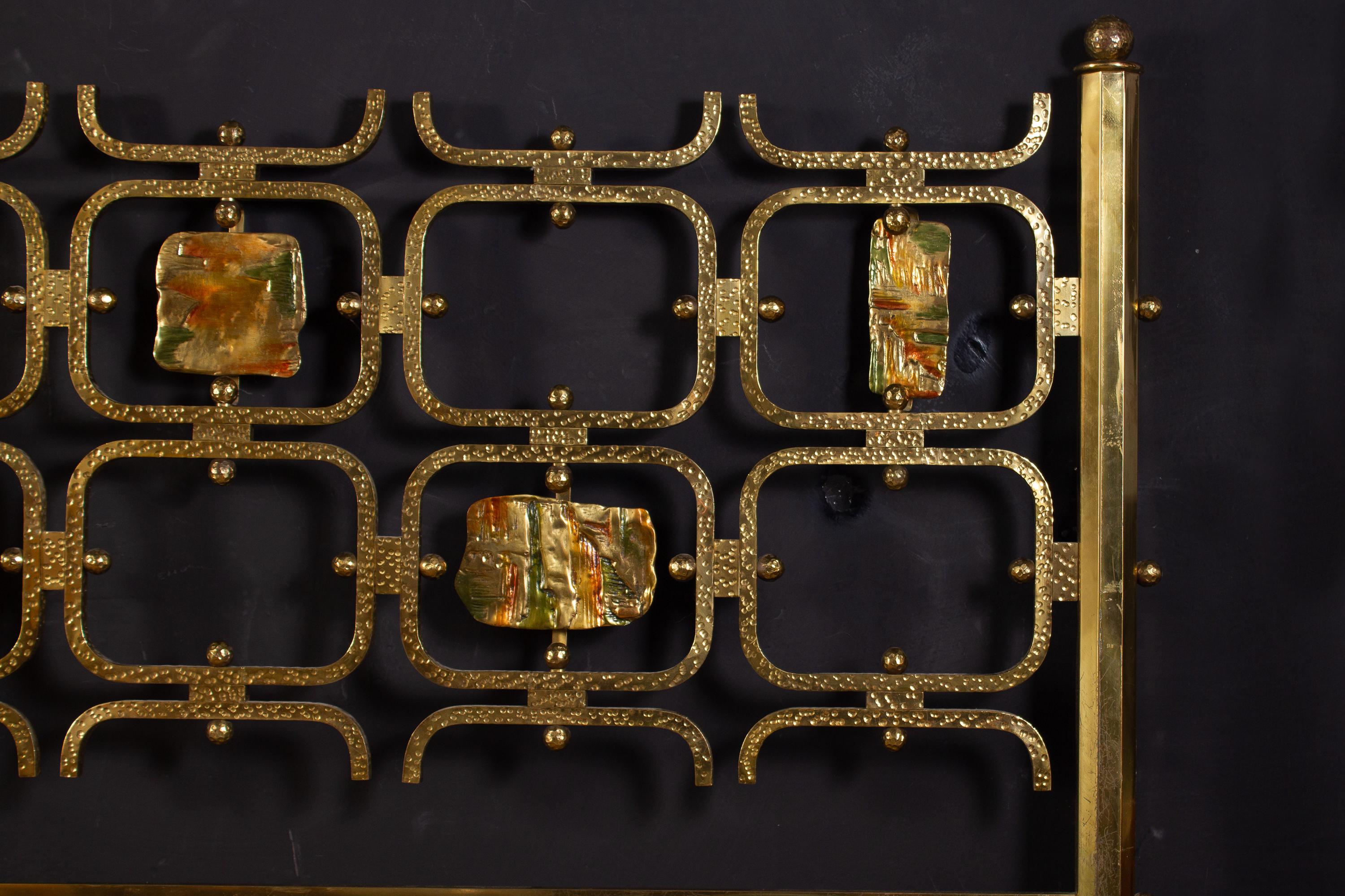 Mid-Century Modern Osvaldo Borsani Elegant Bed with Brass Details by Arnaldo Pomodoro, 1950 For Sale