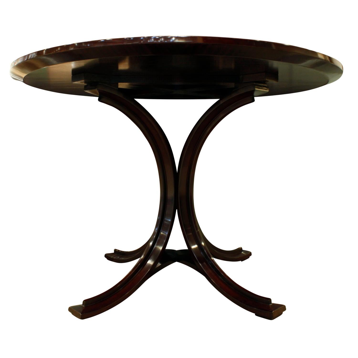 Mid-Century Modern Osvaldo Borsani Elegant Table in Mahogany with Bentwood Base, circa 1960