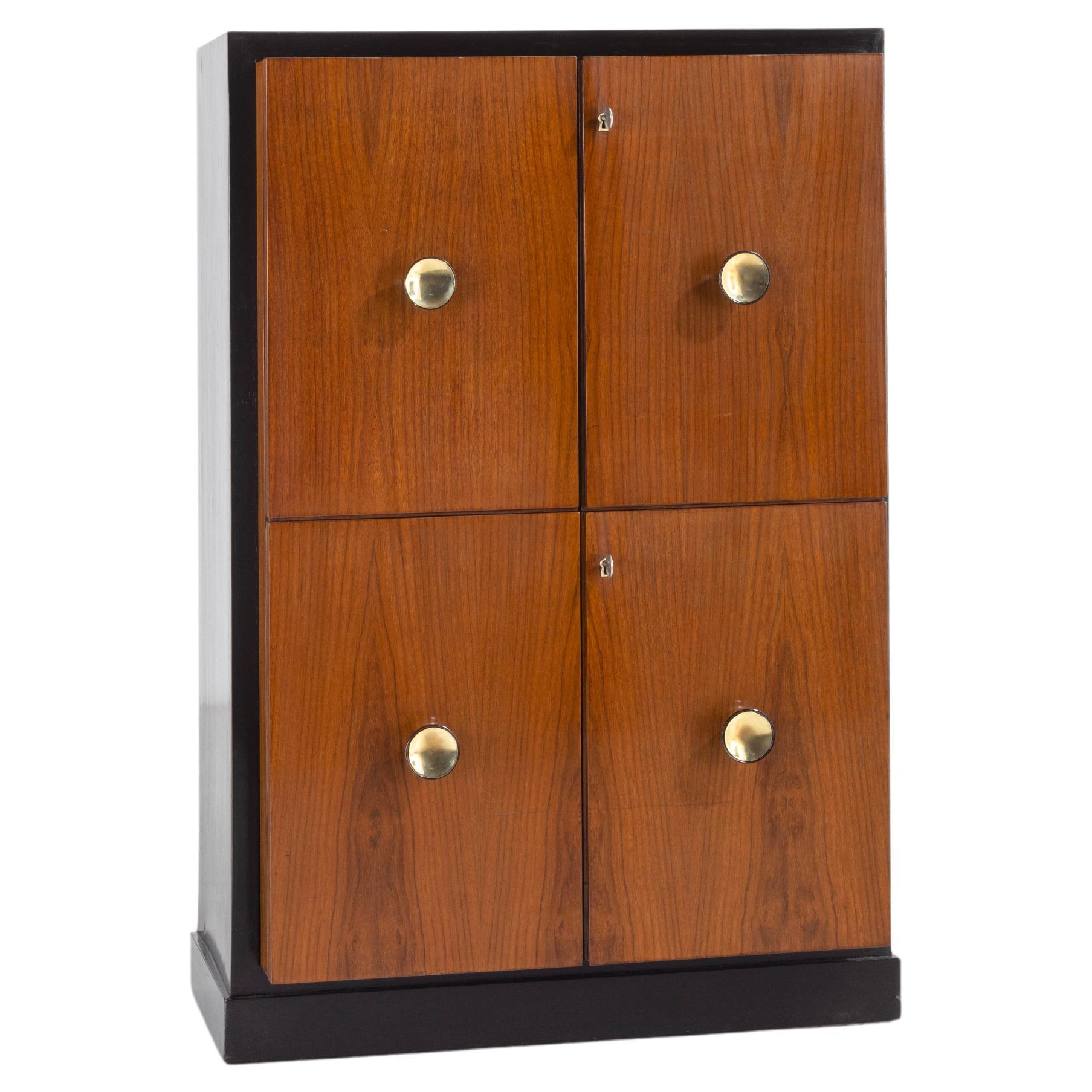 Osvaldo Borsani Elegant wood storage unit and brass handles Italian design 50s For Sale