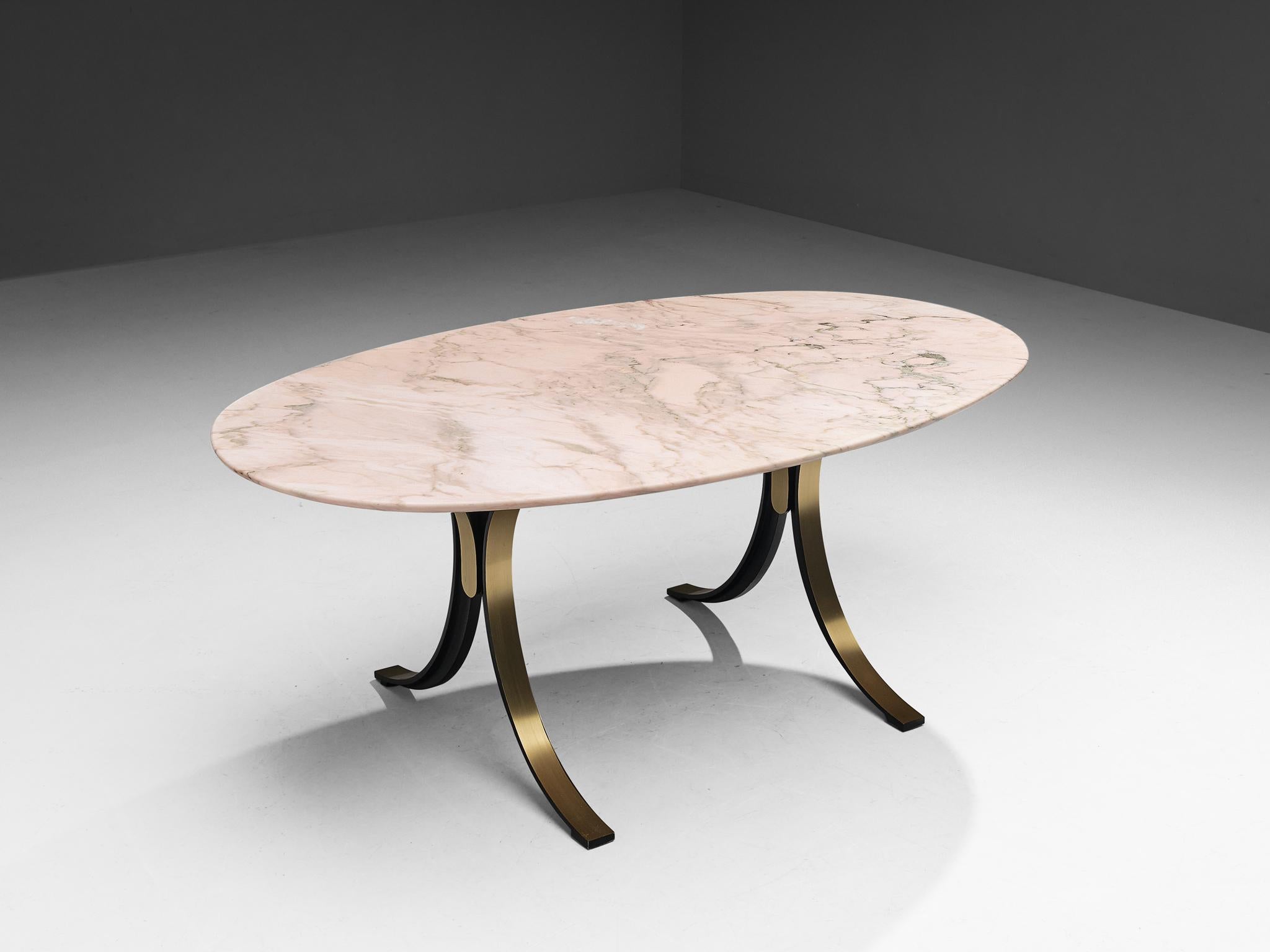 Steel Osvaldo Borsani & Eugenio Gerli for Tecno Oval Dining Table in Marble  For Sale
