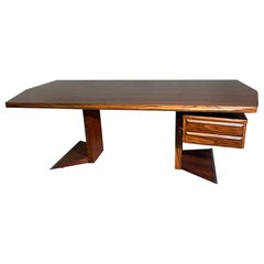 Osvaldo Borsani Executive Desk in Exotic Wood with Sculptural Pedestals, Italy