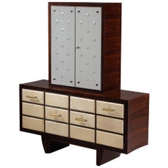 Osvaldo Borsani for ABV Cabinet in Wood, Parchment with Mirrored Doors