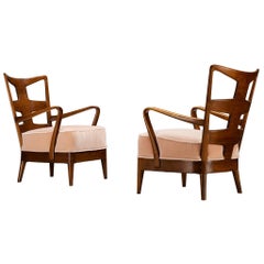 Osvaldo Borsani for ABV Pair of Armchairs in Walnut and Pierre Frey Mohair