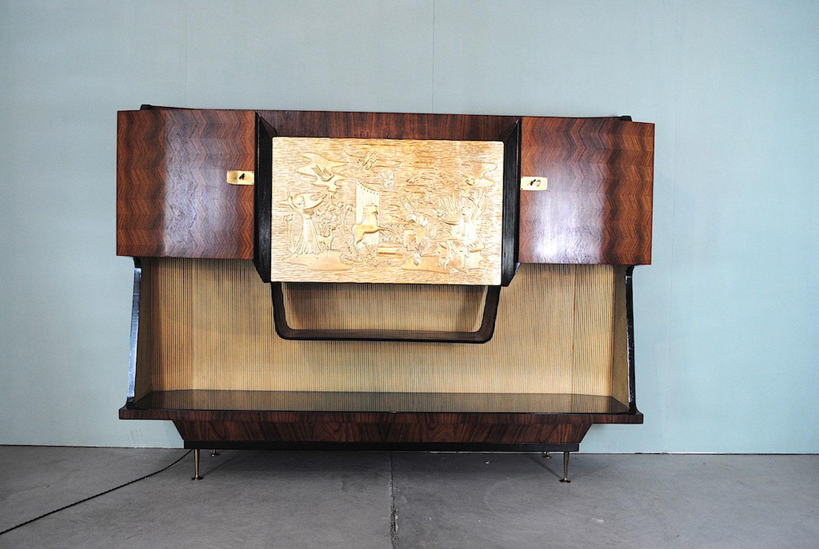 Mid-Century Modern Osvaldo Borsani for Dassi Vintage 1950s Italian Bar Cabinet totally restored
