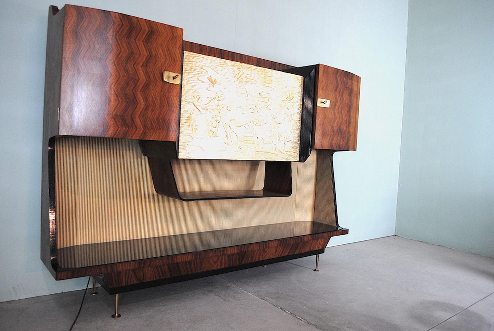Wood Osvaldo Borsani for Dassi Vintage 1950s Italian Bar Cabinet totally restored