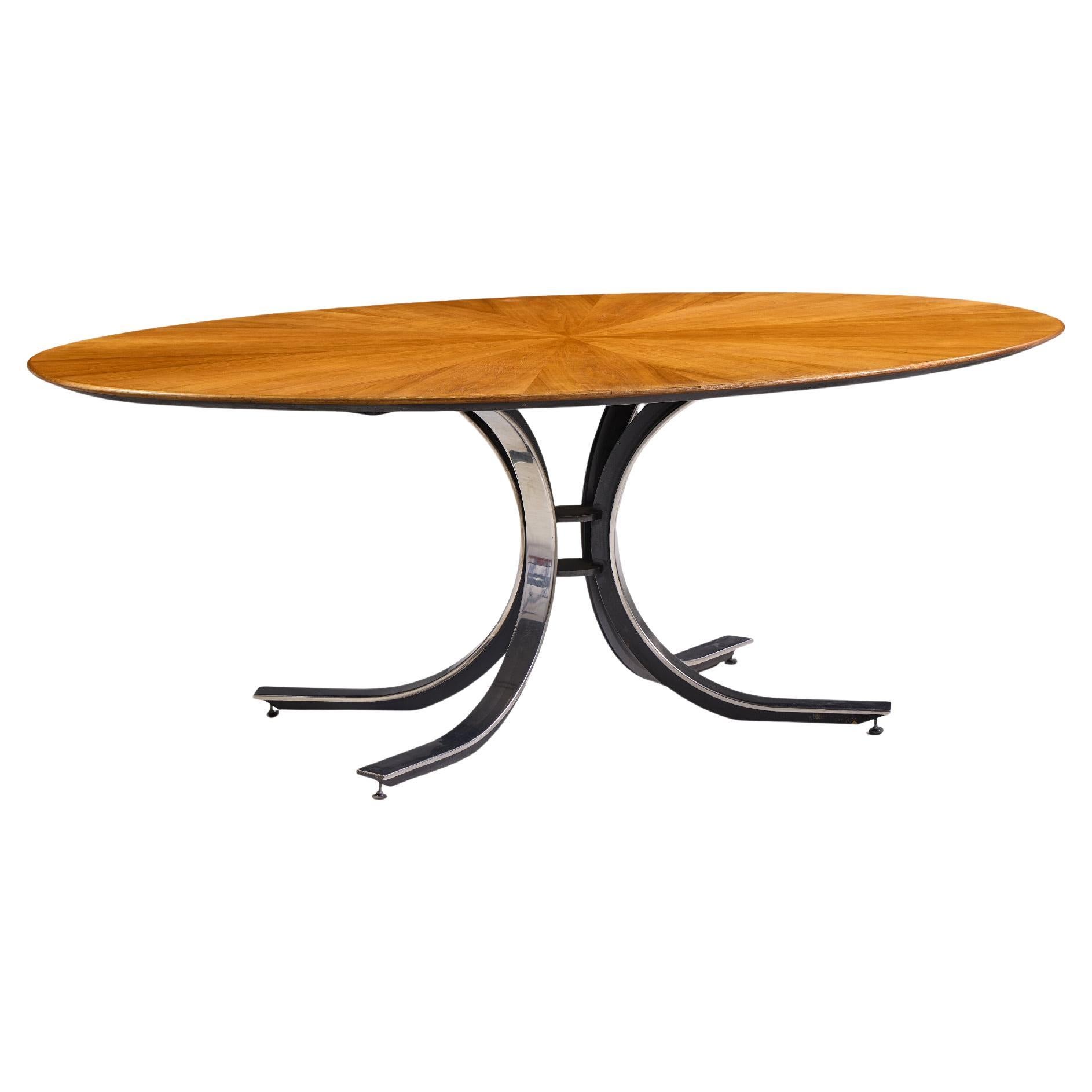 Osvaldo Borsani para Stow & Davis Mesa de comedor ovalada de acero y nogal Starburst en venta