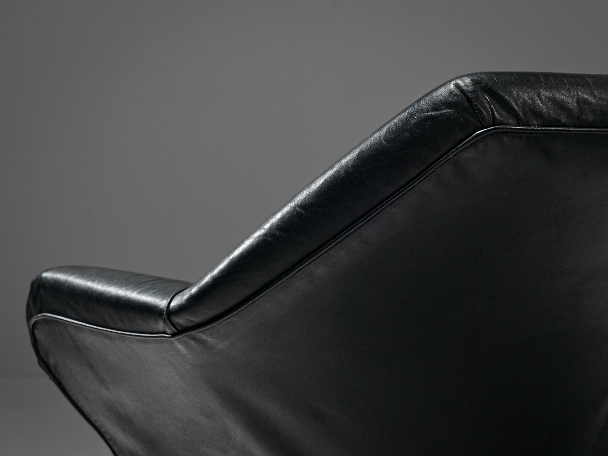 Mid-Century Modern Osvaldo Borsani for Tecno Armchair in Black Leather