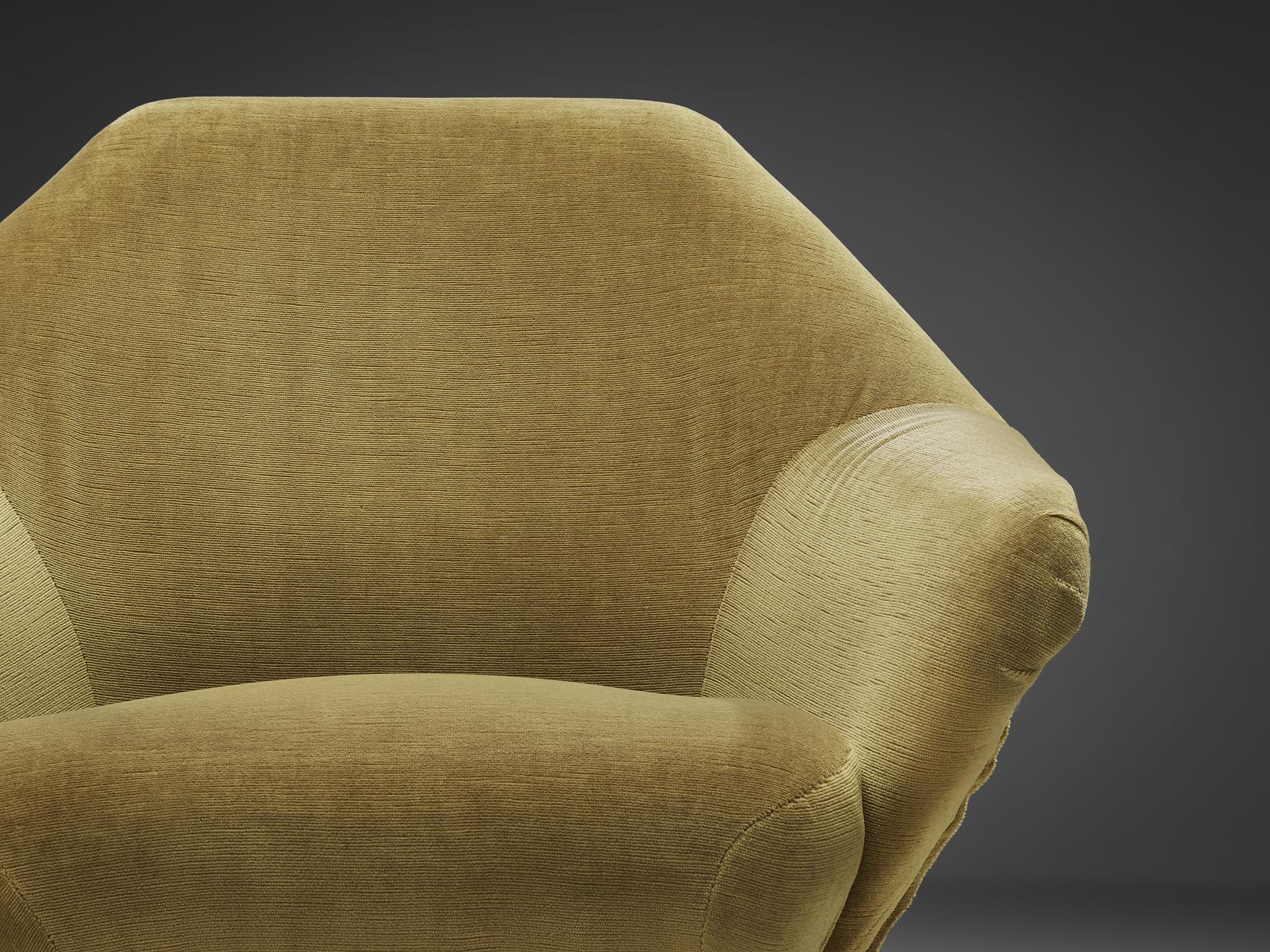 Fabric Osvaldo Borsani for Tecno Armchair in Velvet Upholstery For Sale