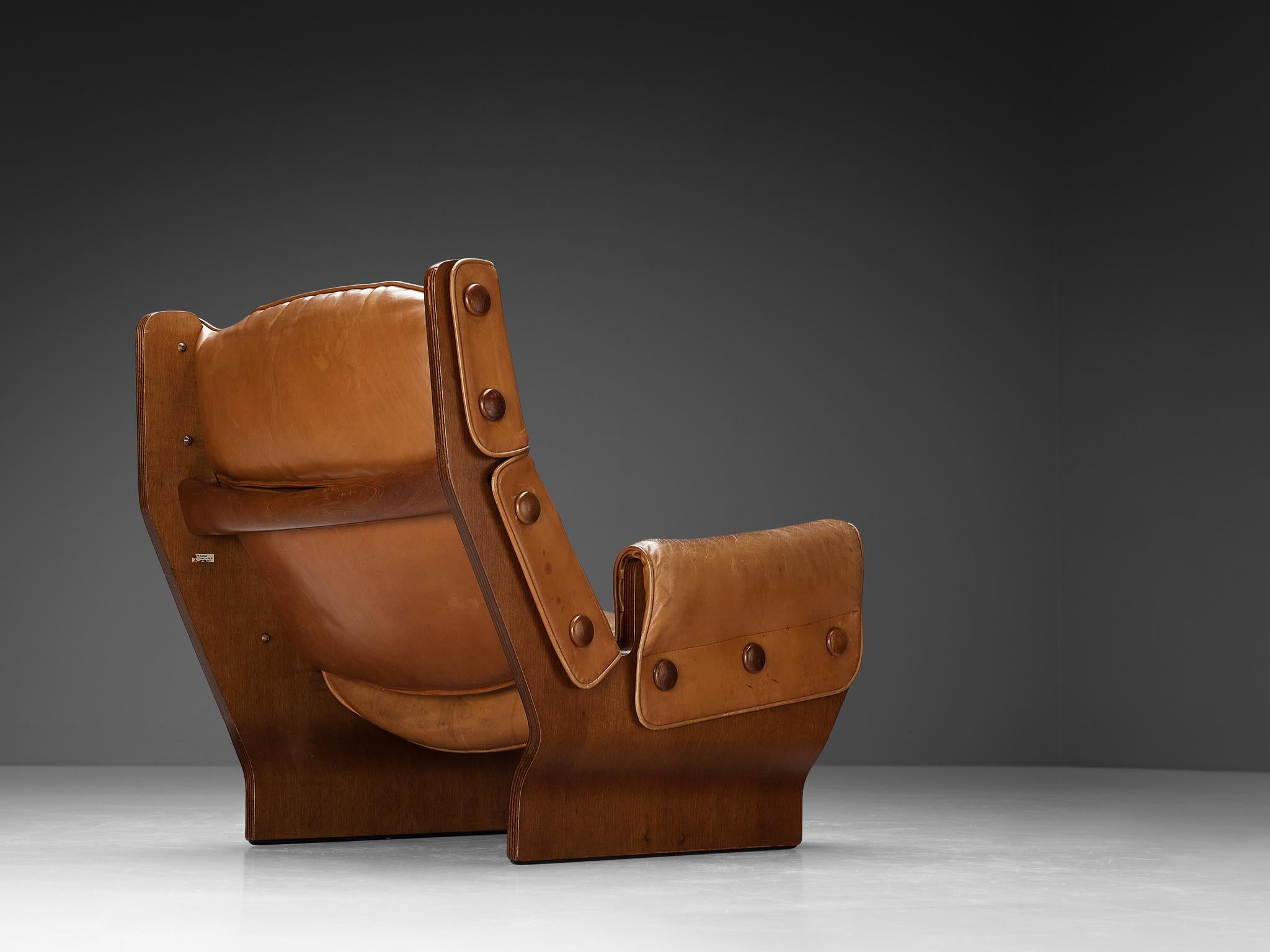 Italian Osvaldo Borsani for Tecno 'Canada' Lounge Chair in Cognac Leather