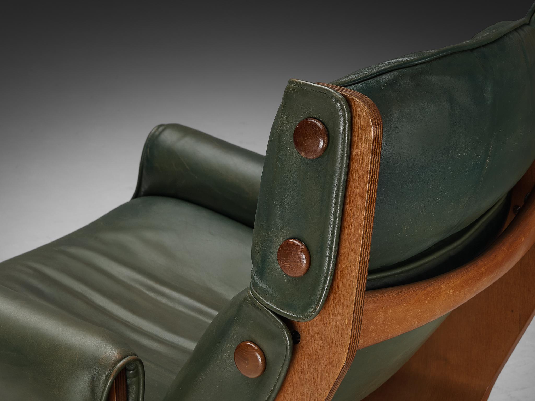 Mid-Century Modern Chaise longue « Canada » d'Osvaldo Borsani pour Tecno en cuir vert  en vente