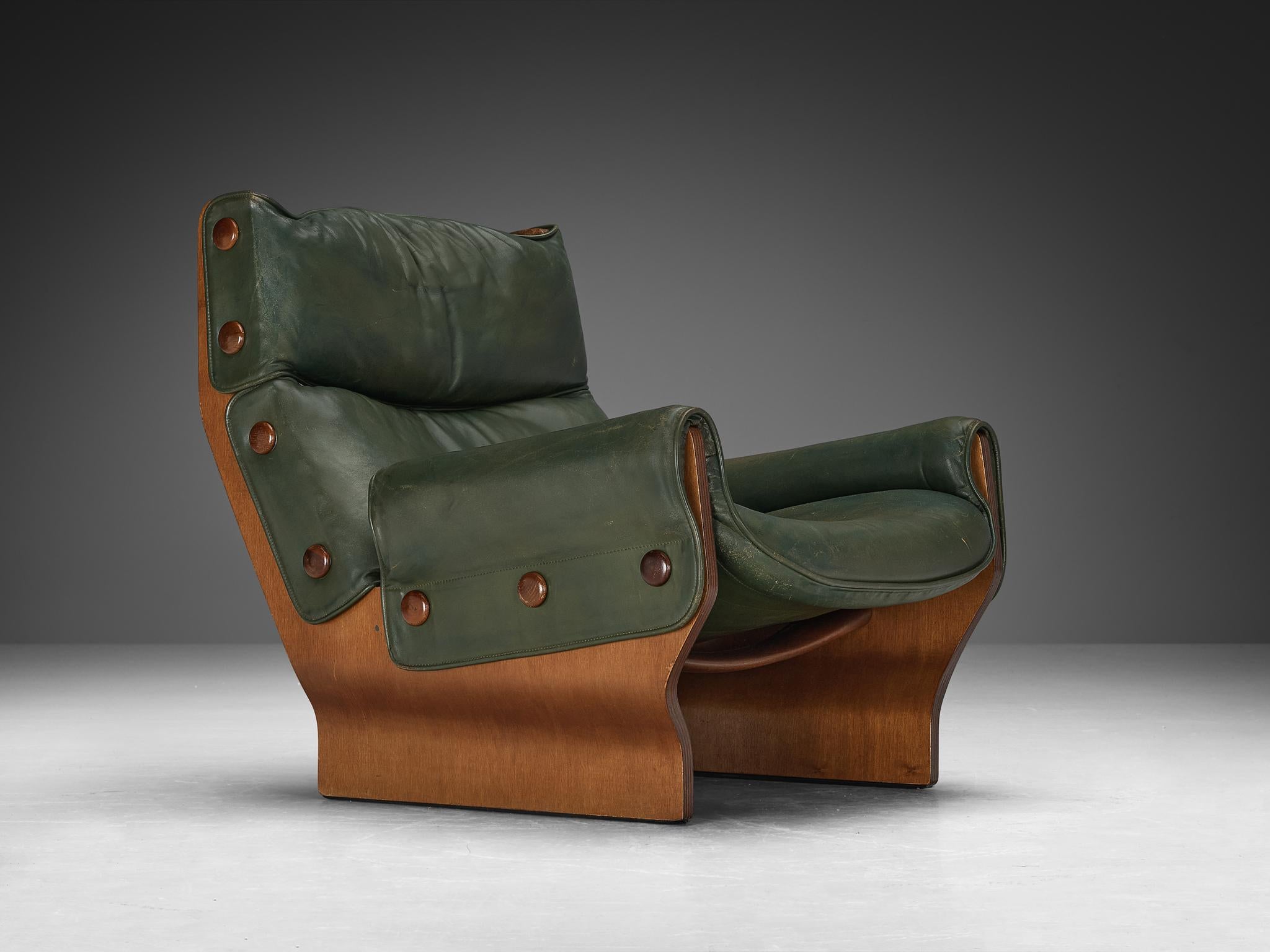 Italian Osvaldo Borsani for Tecno 'Canada' Lounge Chair in Green Leather  For Sale