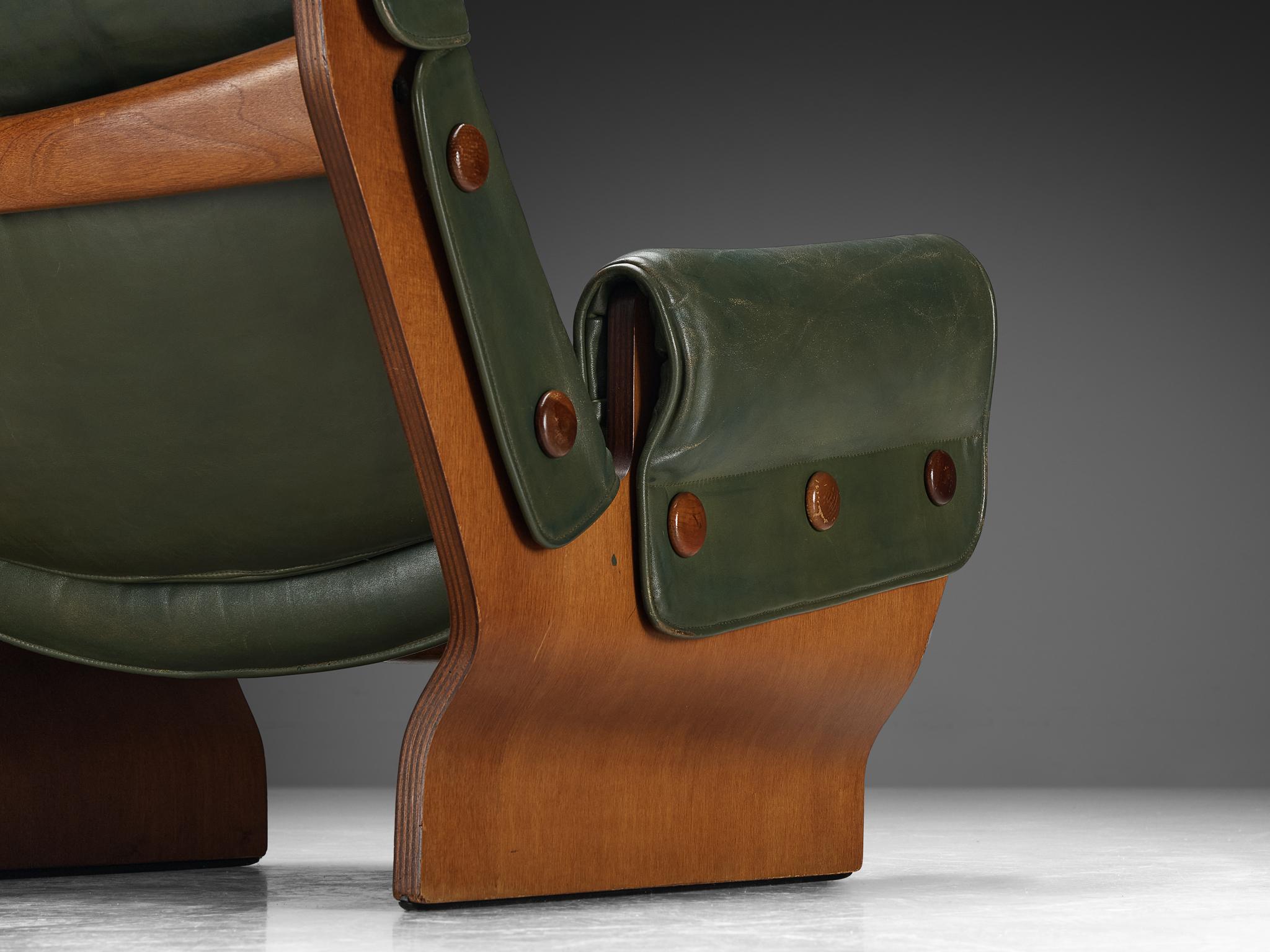 Chaise longue « Canada » d'Osvaldo Borsani pour Tecno en cuir vert  Bon état - En vente à Waalwijk, NL
