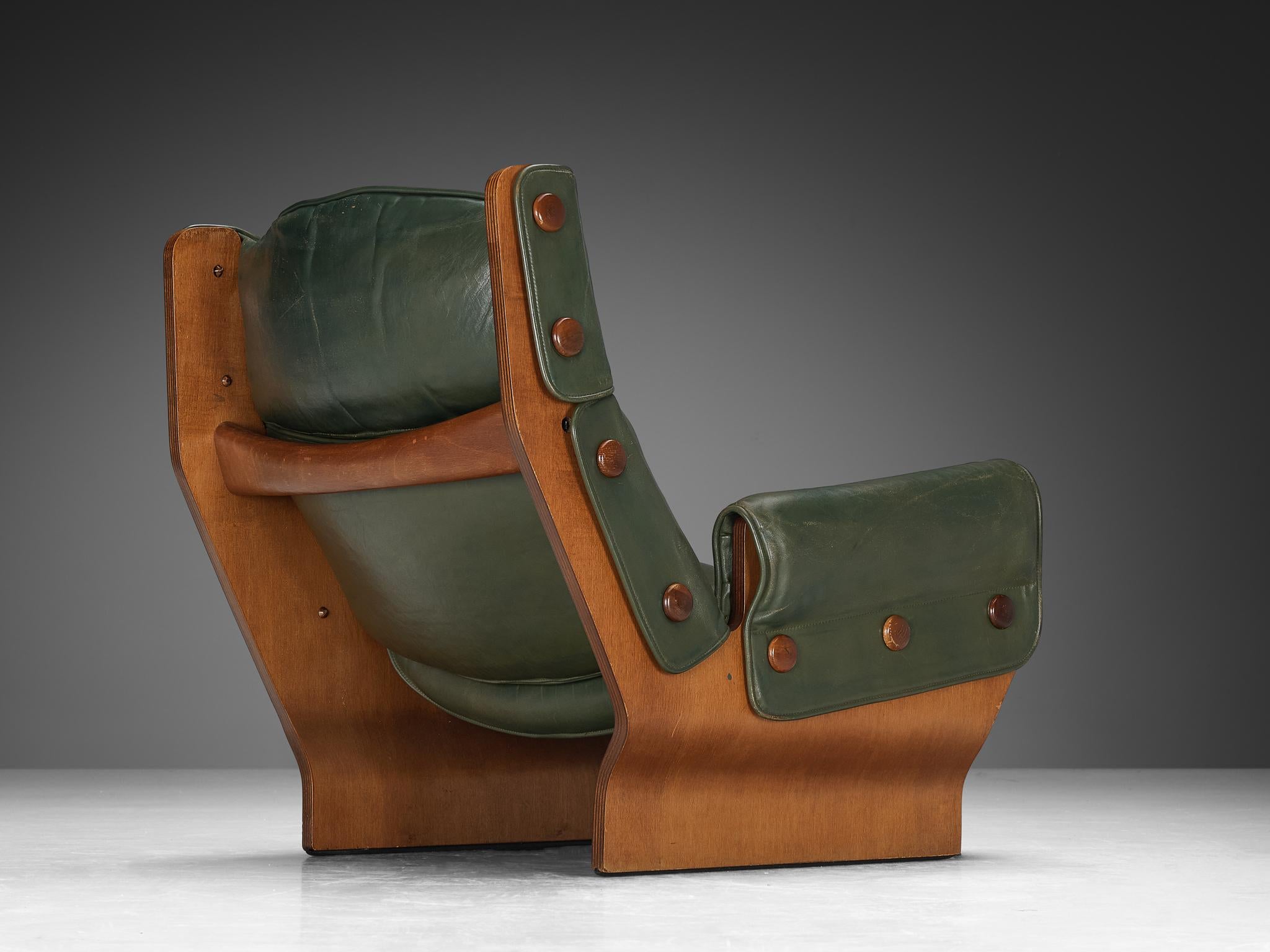 Mid-20th Century Osvaldo Borsani for Tecno 'Canada' Lounge Chair in Green Leather  For Sale