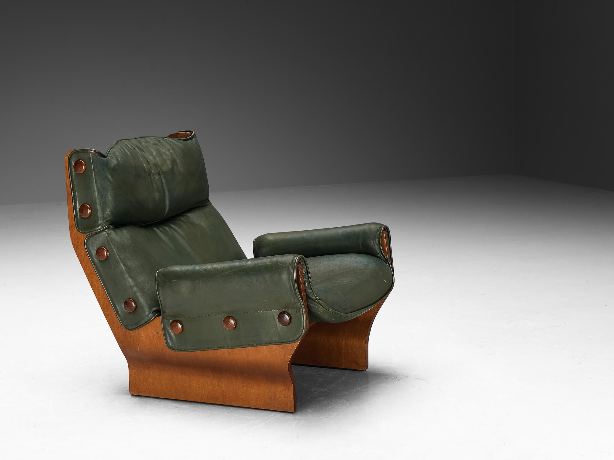 Osvaldo Borsani for Tecno 'Canada' Lounge Chair in Green Leather  2