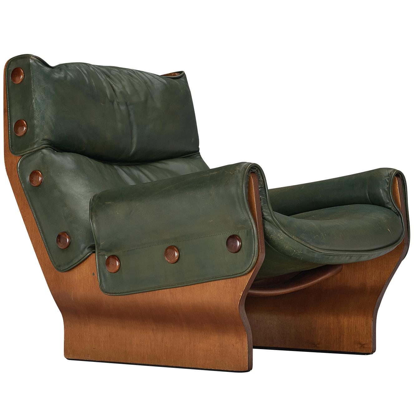 Osvaldo Borsani for Tecno 'Canada' Lounge Chair in Green Leather  For Sale