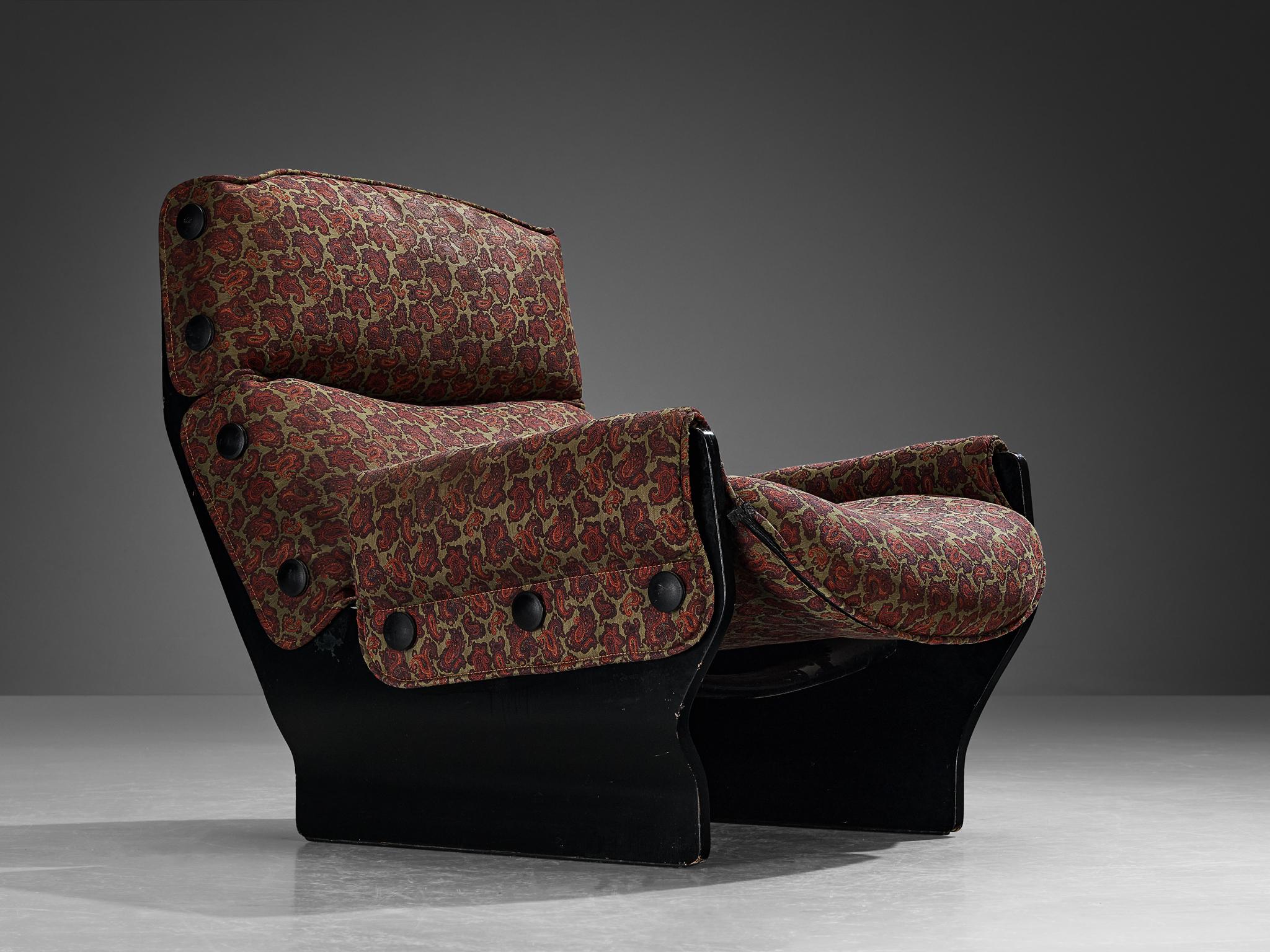Mid-Century Modern Osvaldo Borsani for Tecno 'Canada' Lounge Chair in Paisley Fabric and Wood For Sale