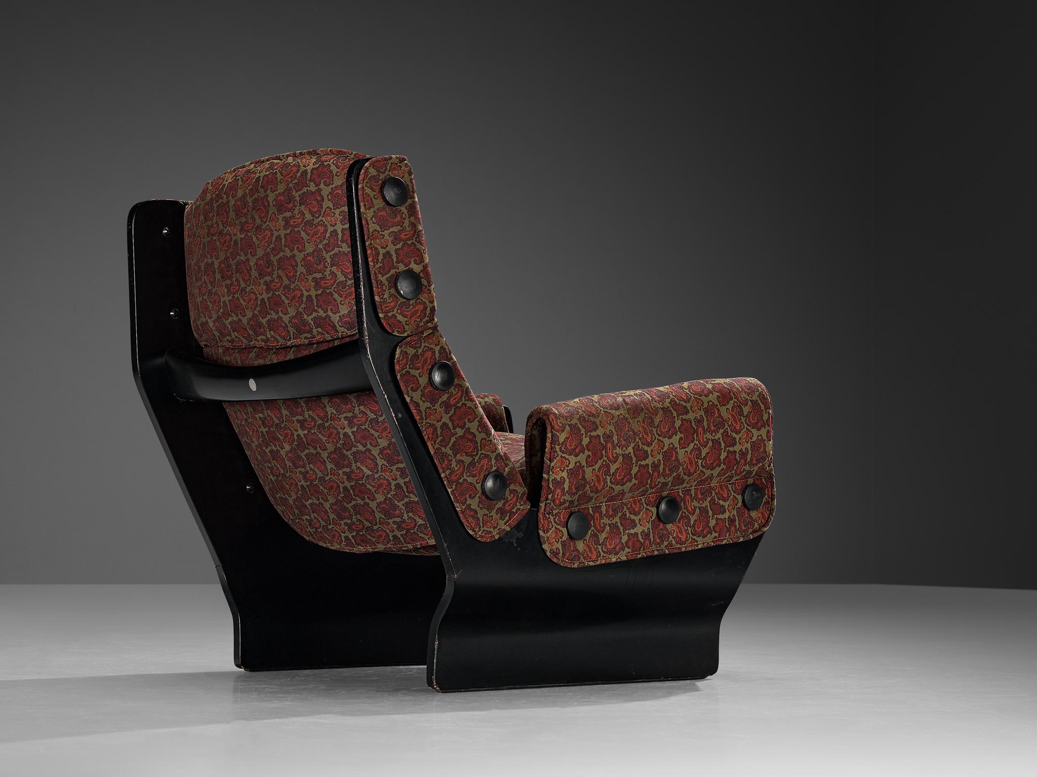 Italian Osvaldo Borsani for Tecno 'Canada' Lounge Chair in Paisley Fabric and Wood For Sale