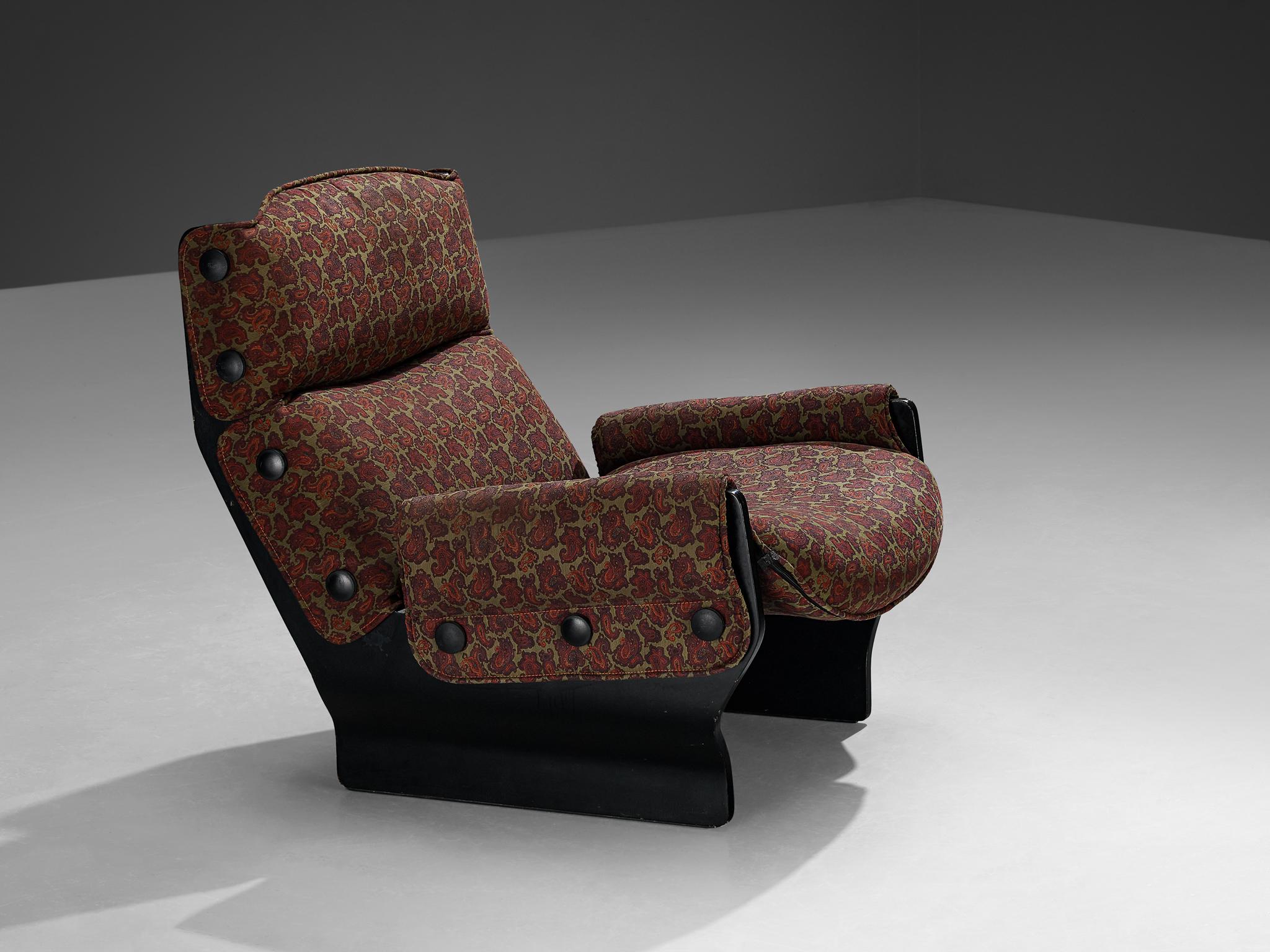 Mid-20th Century Osvaldo Borsani for Tecno 'Canada' Lounge Chair in Paisley Fabric and Wood For Sale