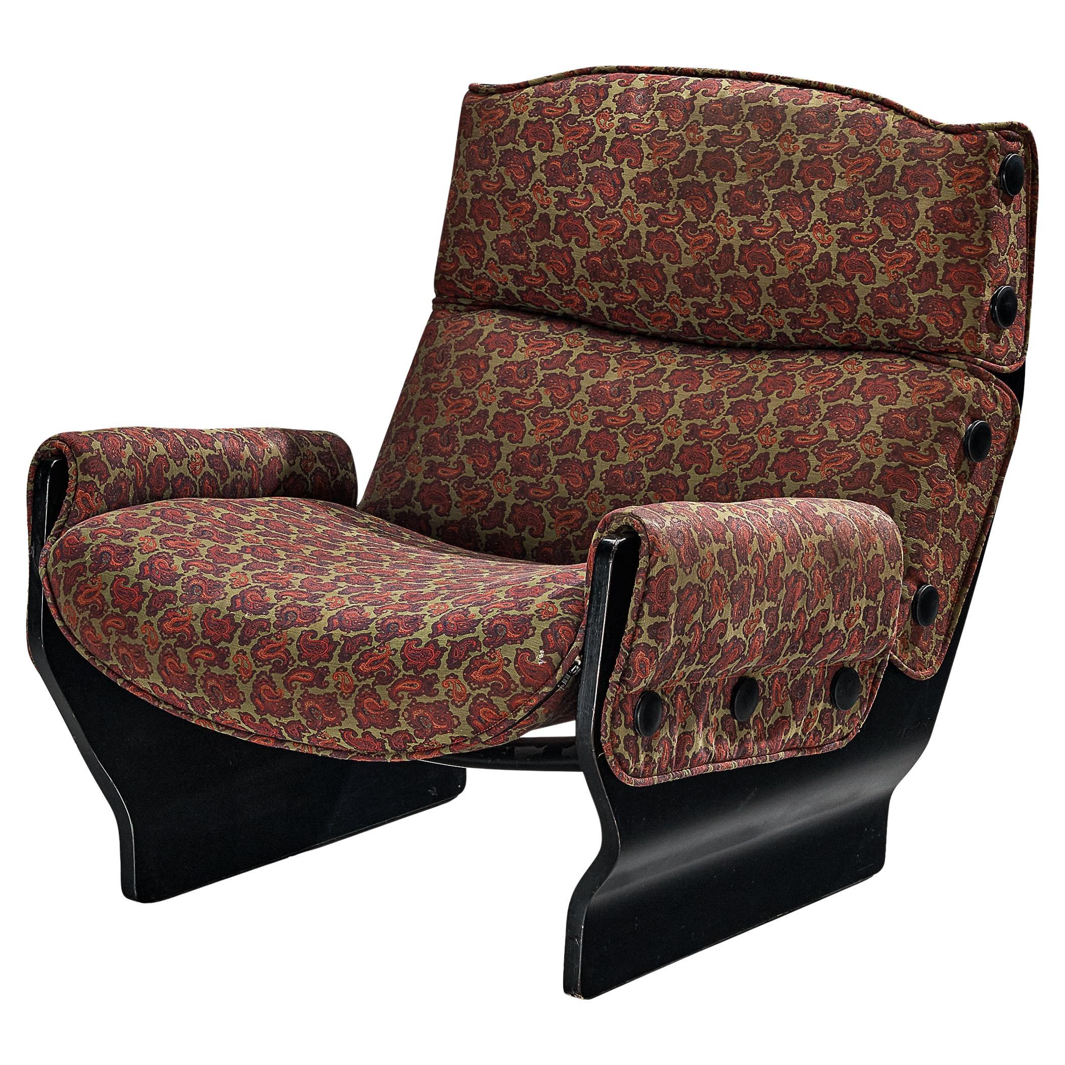 Osvaldo Borsani for Tecno 'Canada' Lounge Chair in Paisley Fabric and Wood