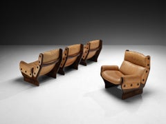 Osvaldo Borsani for Tecno 'Canada' Lounge Chairs in Brown Leather and Wood