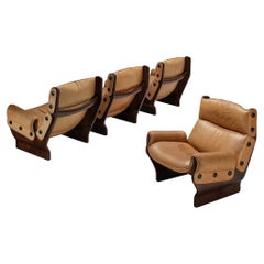 Osvaldo Borsani for Tecno 'Canada' Lounge Chairs in Brown Leather and Wood