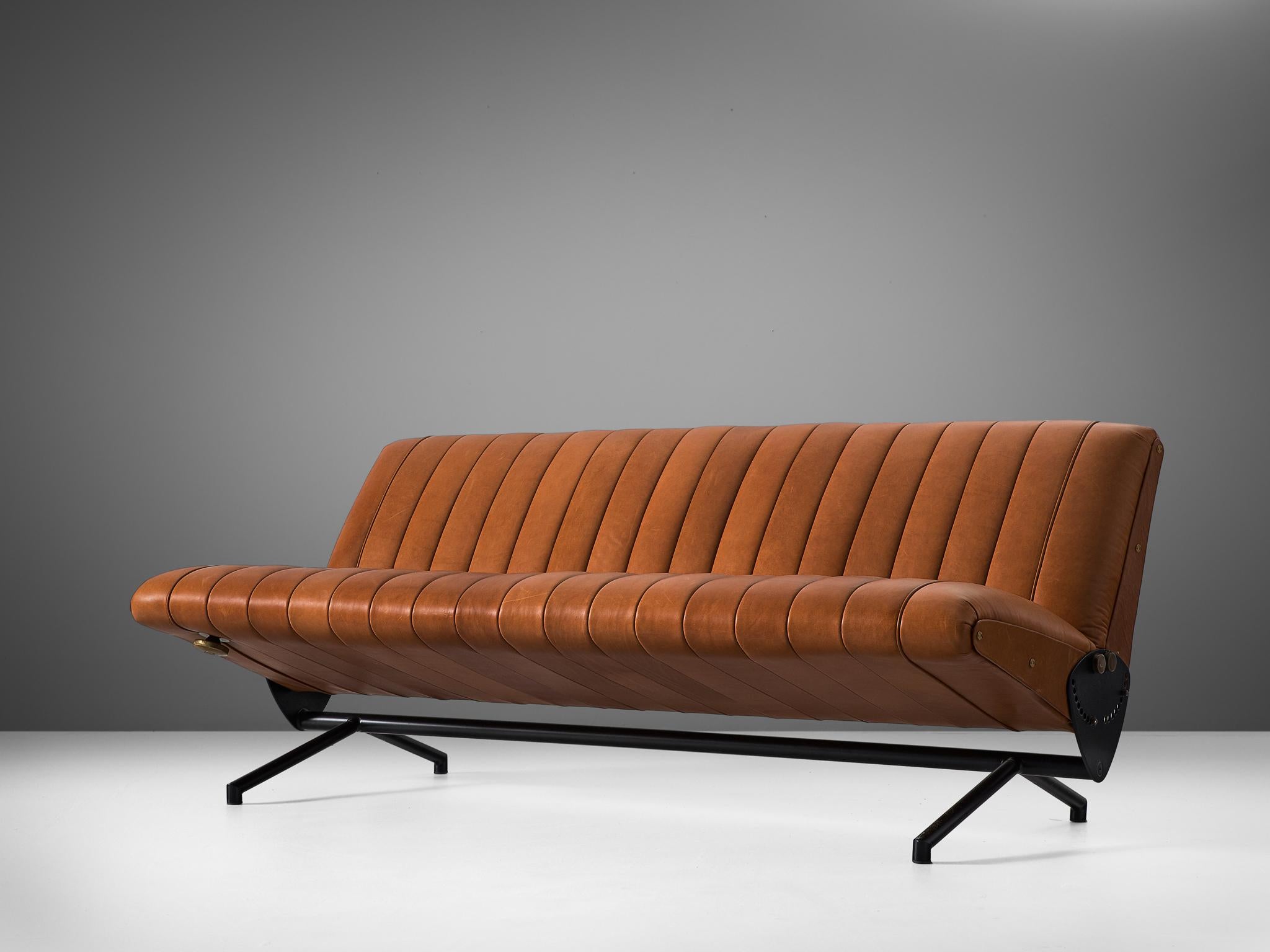 Italian Osvaldo Borsani for Tecno 'D70' Sofa in Cognac Brown Leather  For Sale