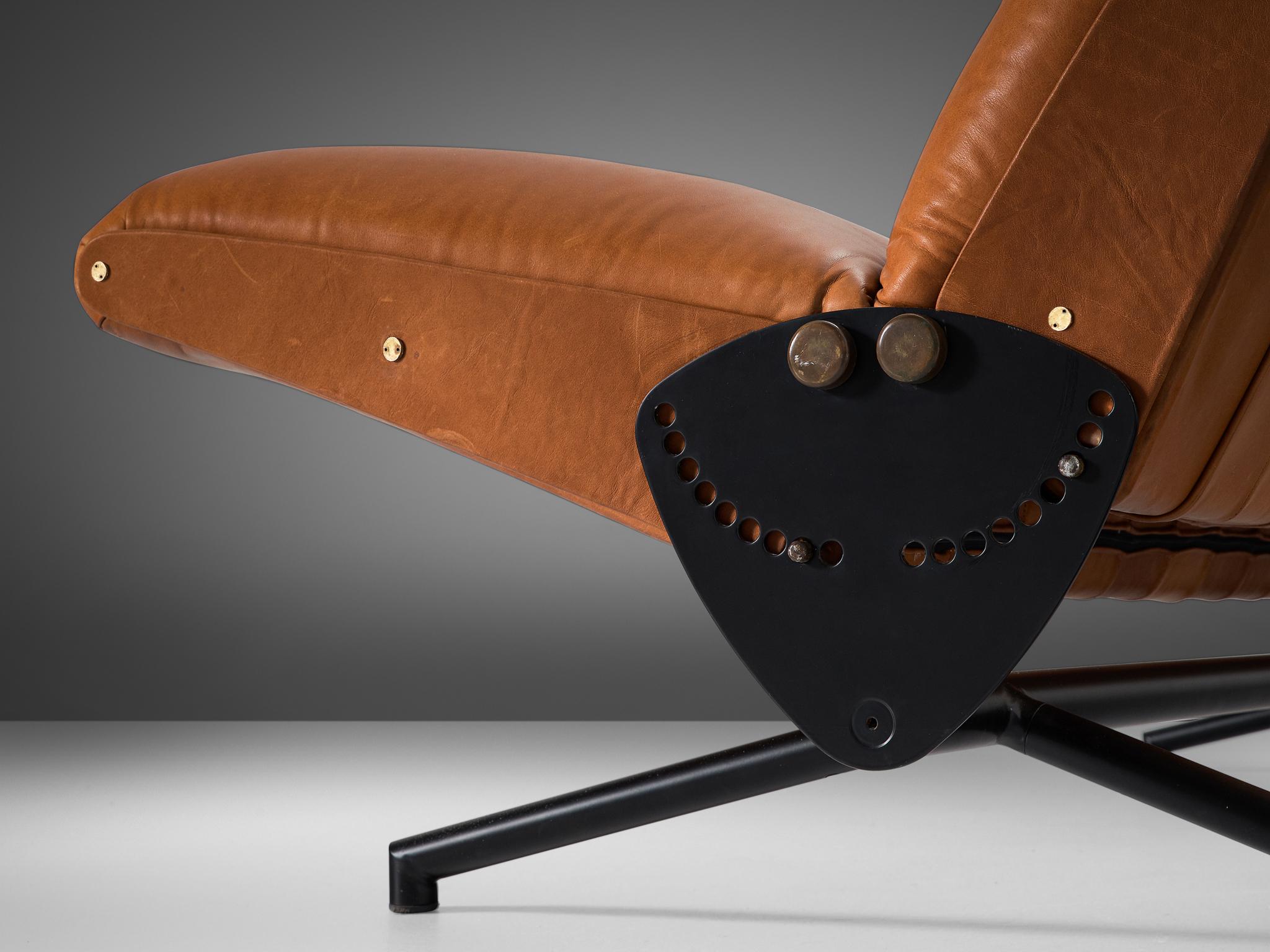 Osvaldo Borsani for Tecno 'D70' Sofa in Cognac Brown Leather  For Sale 1