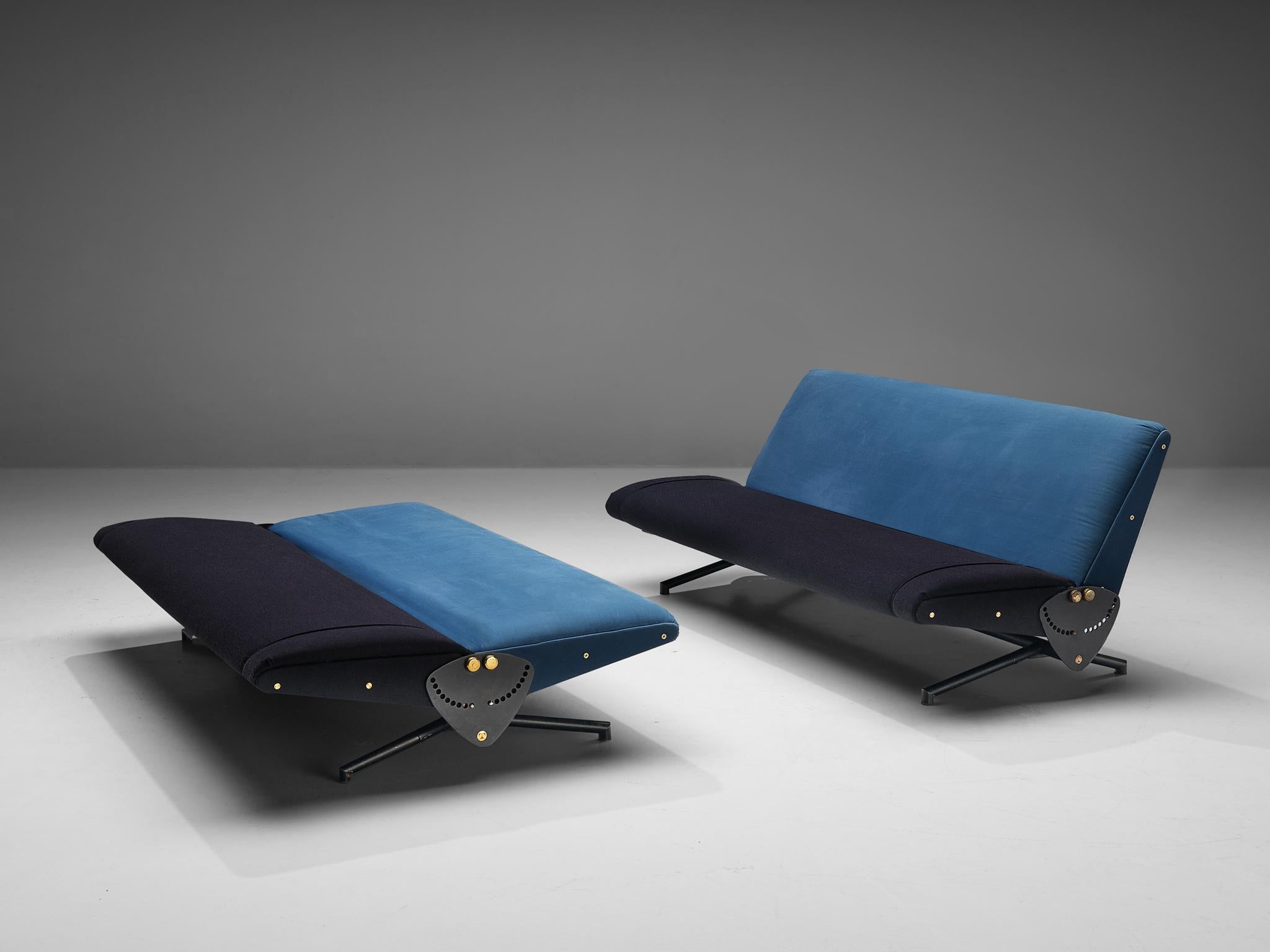 Osvaldo Borsani pour Tecno, canapés, modèle 'D70', acier, laiton, tissu, Italie, 1954

Un canapé qui se transforme en lit de jour conçu par Osvaldo Borsani en 1954. Une élégance extraordinaire dans la forme, mais aussi remarquable sur le plan