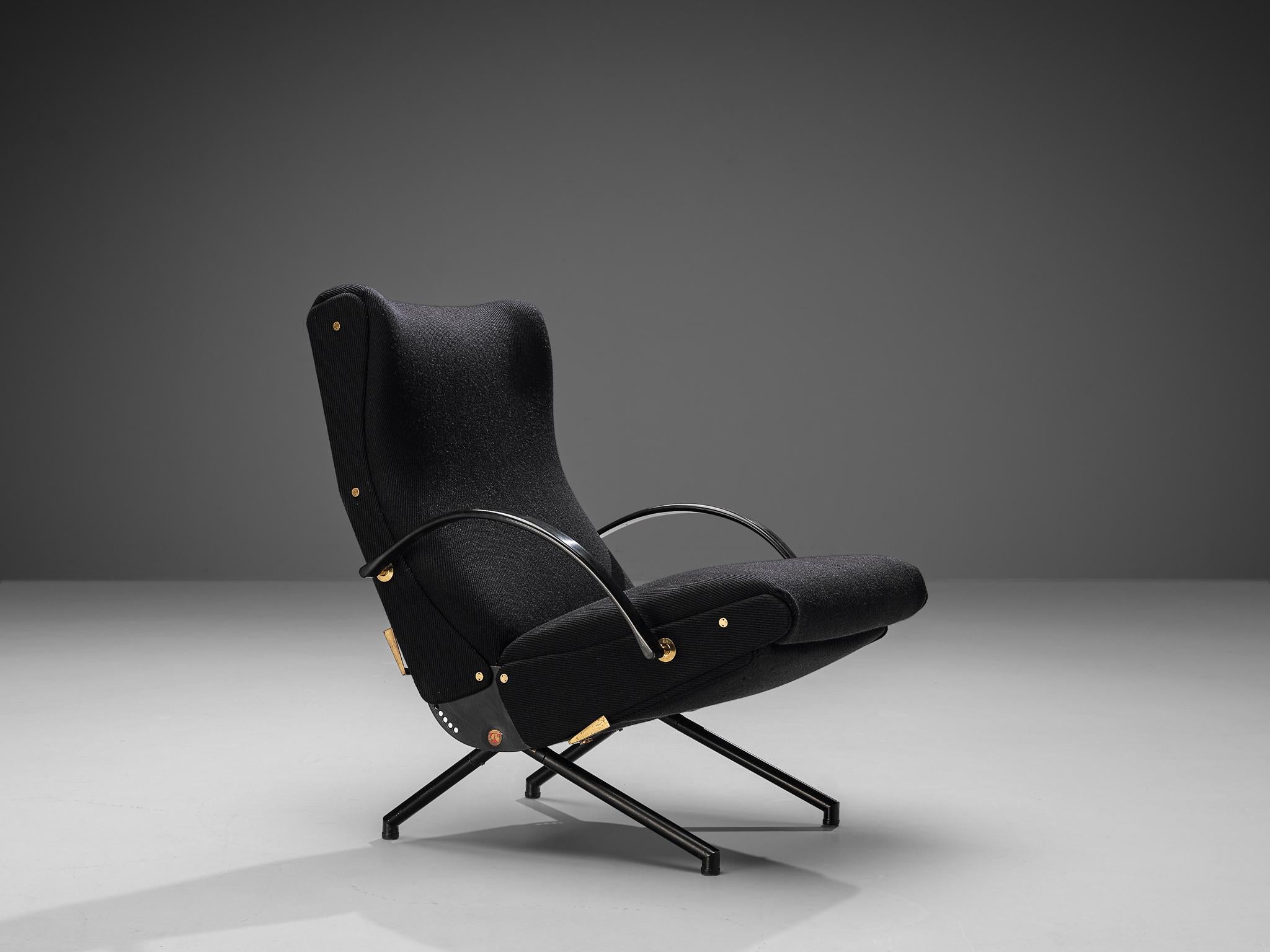 Osvaldo Borsani for Tecno, lounge chair, model P40, original black fabric, metal, Italy, 1955.

This lounge chair has been the result of the relentless search for an armchair that facilitated maximum relaxation. This search was in line with other