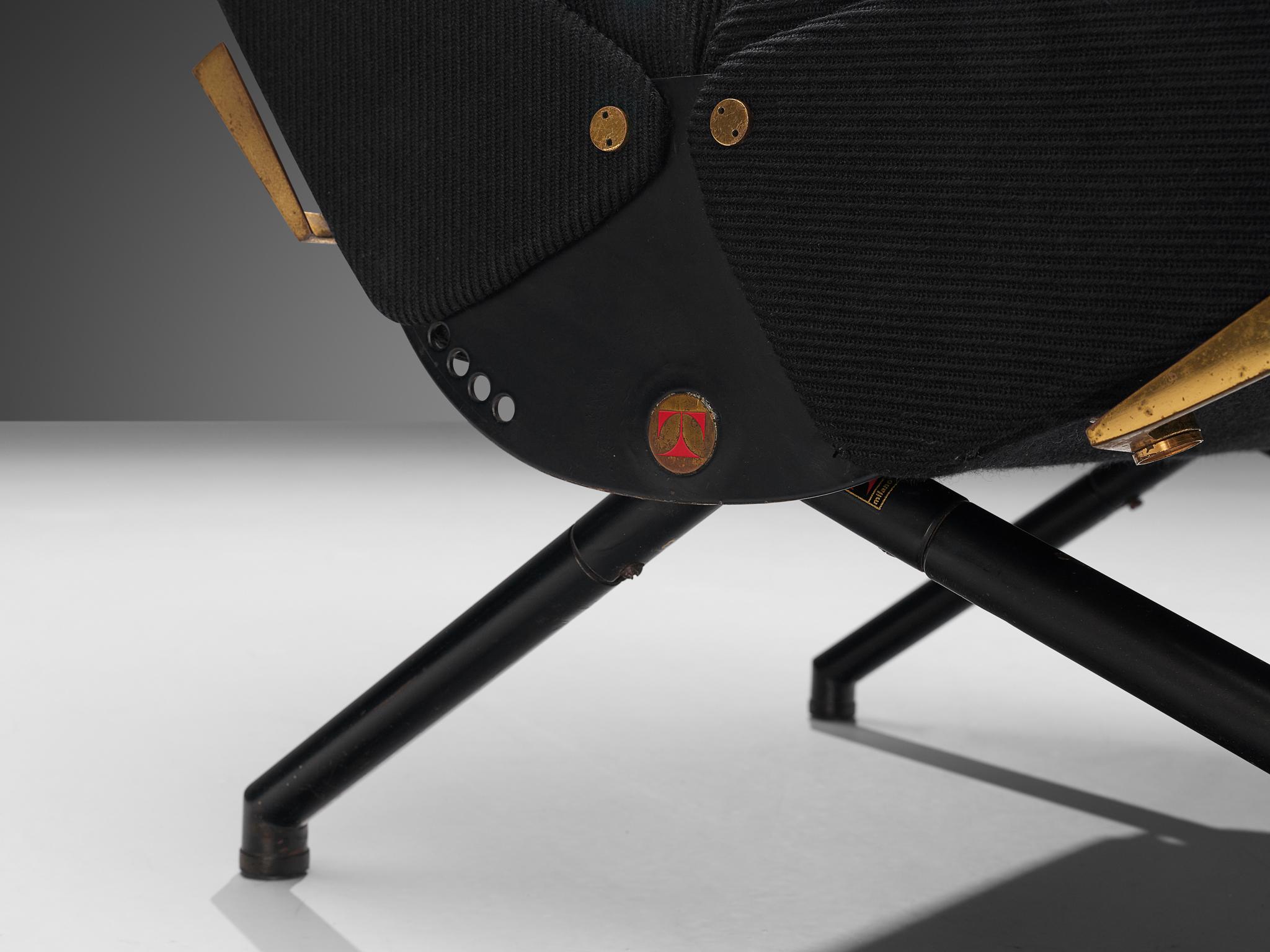 Metal Osvaldo Borsani for Tecno Lounge Chair in Black Upholstery