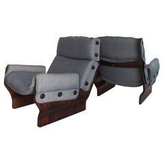 Osvaldo Borsani for Tecno Midcentury Fabric Wood Armchairs "Canada" Model, Italy