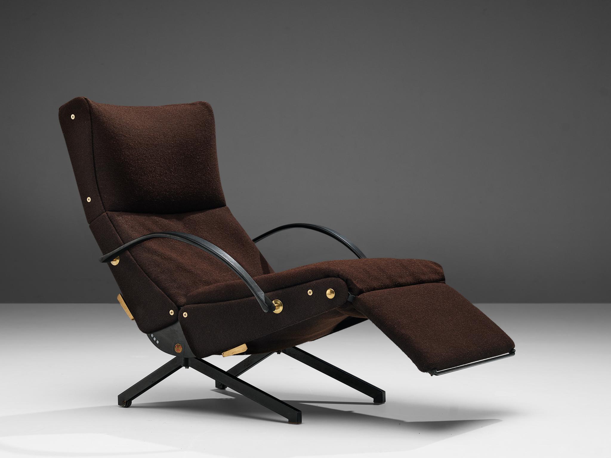 Osvaldo Borsani for Tecno, P40 lounge chair, original brown fabric, metal, Italy, 1955.

This lounge chair has been the result of the relentless search for an armchair that facilitated maximum relaxation. This search was in line with other modernist