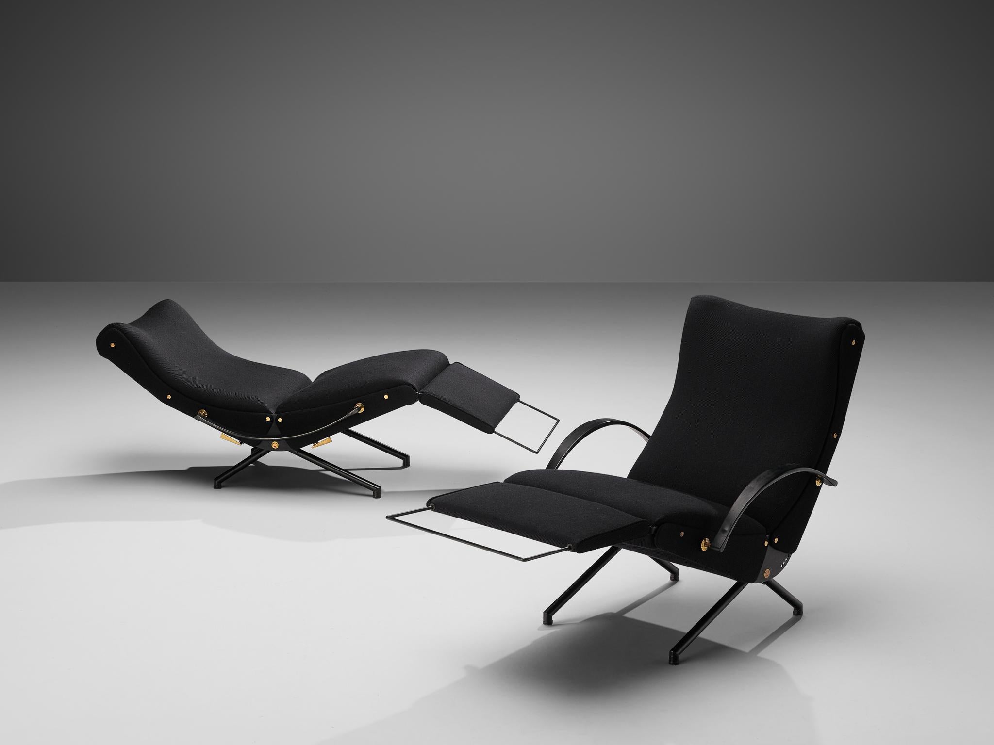Osvaldo Borsani for Tecno Pair of ‘P40' Lounge Chairs in Black Upholstery 3